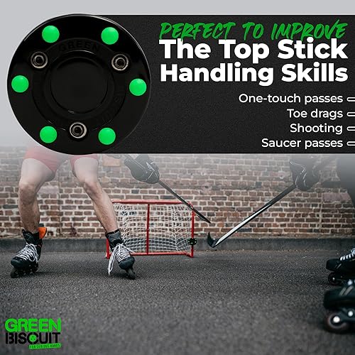 Miniatura 5 de Green Biscuit Disco de hockey sobre ruedas oficial de la NHL Off Ice Hockey Street Puck para un mejor manejo y paso del palo, práctica al aire libre