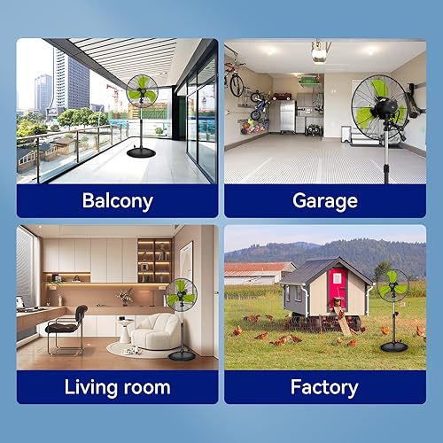 Miniatura 9 de Ventilador oscilante de pedestal de 5000 CFM de 20 pulgadas, ventilador de metal resistente de 3 velocidades, circulador de aire de alta velocidad