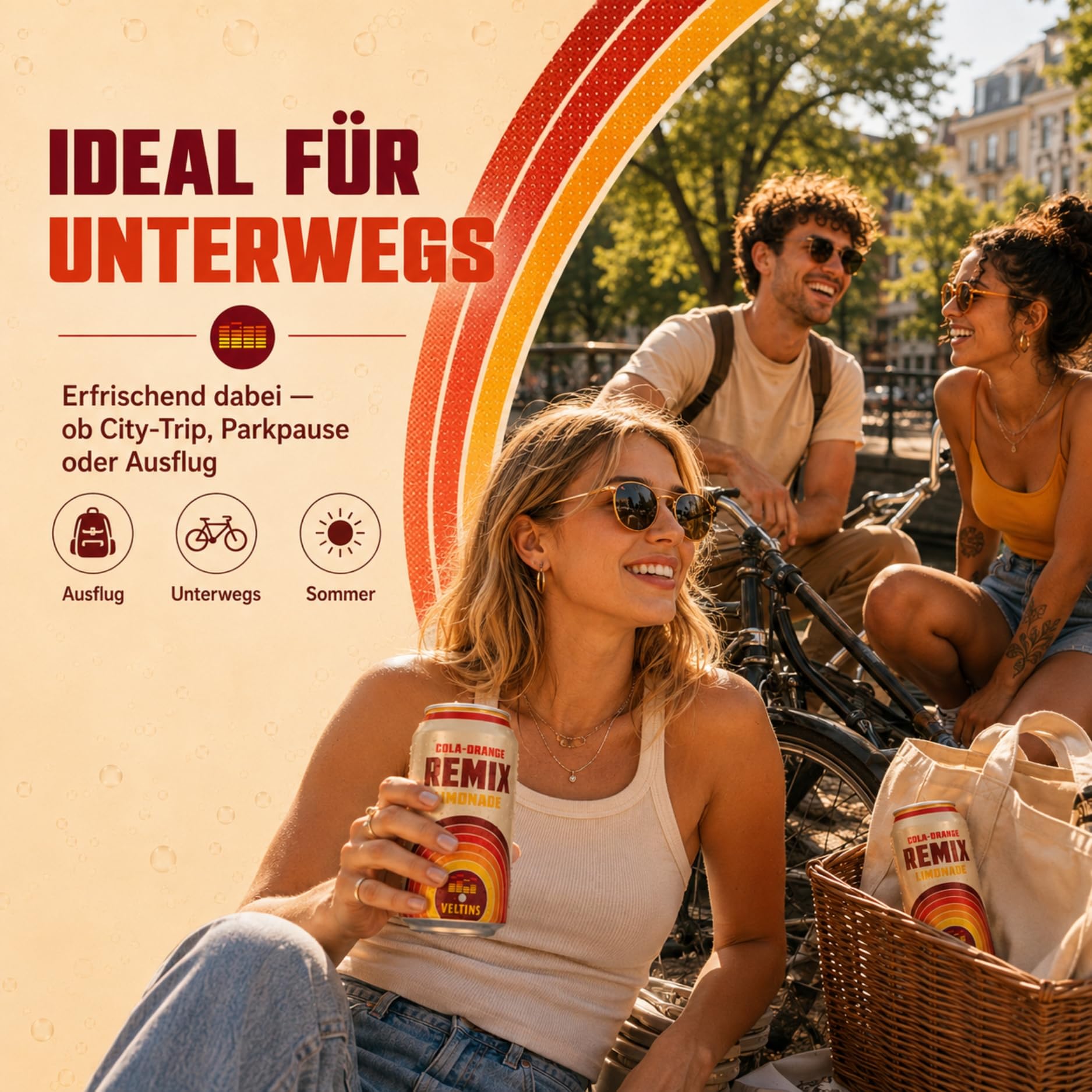 VELTINS Remix Cola-Orange Alkoholfrei, EINWEG (24 x 0,33 l Dose) – Cola-Orangen-Limonade mit deutlich mehr Fruchtsaft, 0,0% Alkohol – fruchtig-spritzig im nostalgischen Retro-Design