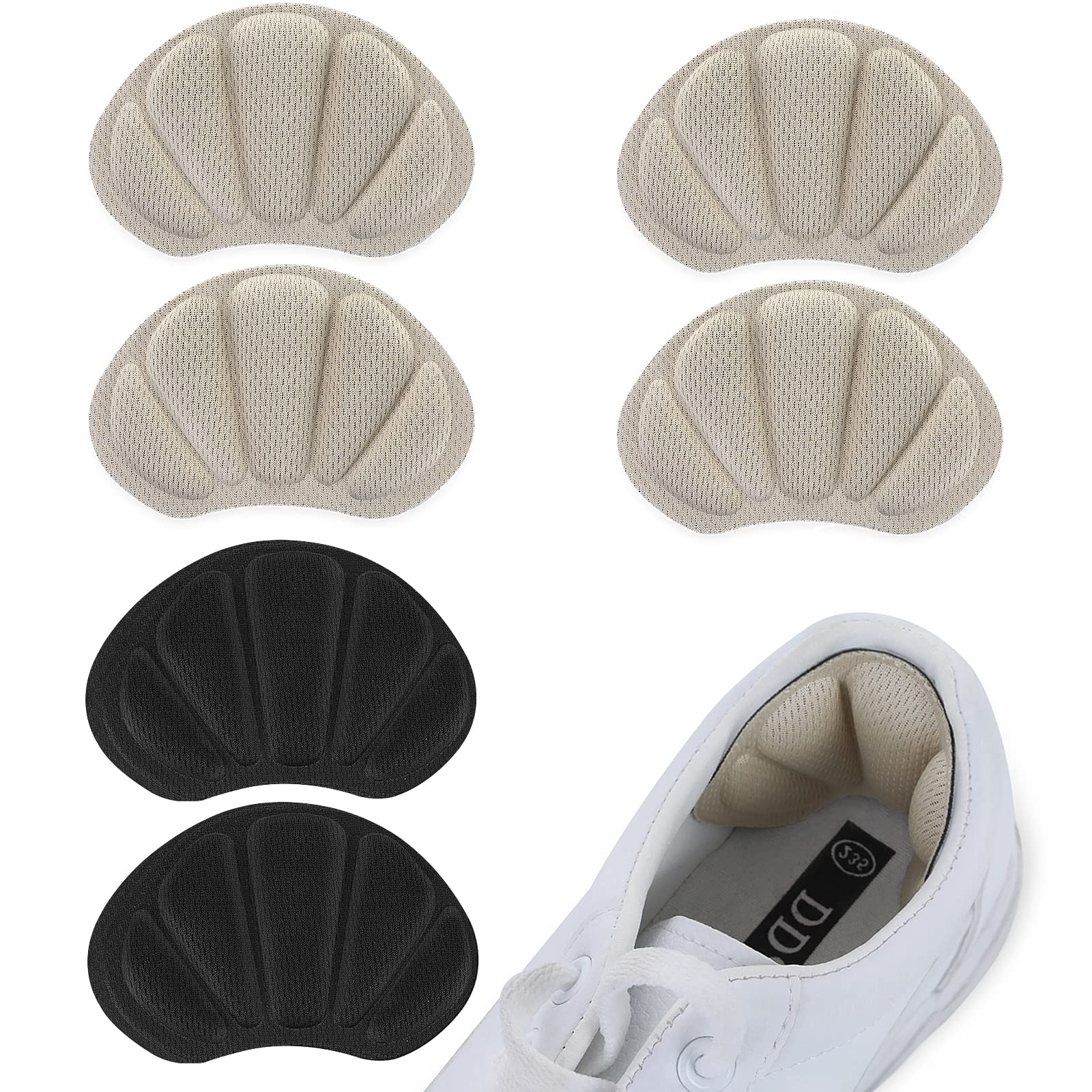 Sibba 3 Pairs High Heel Pads Grips Shoes Cushion Inserts Too Big Loose Sneaker Filler Back Pad Protectors Repair Liners Fit Tighter Grip Blisters Pain Prevention Slip Ankle Foot Women (2 Beige1 Black)
