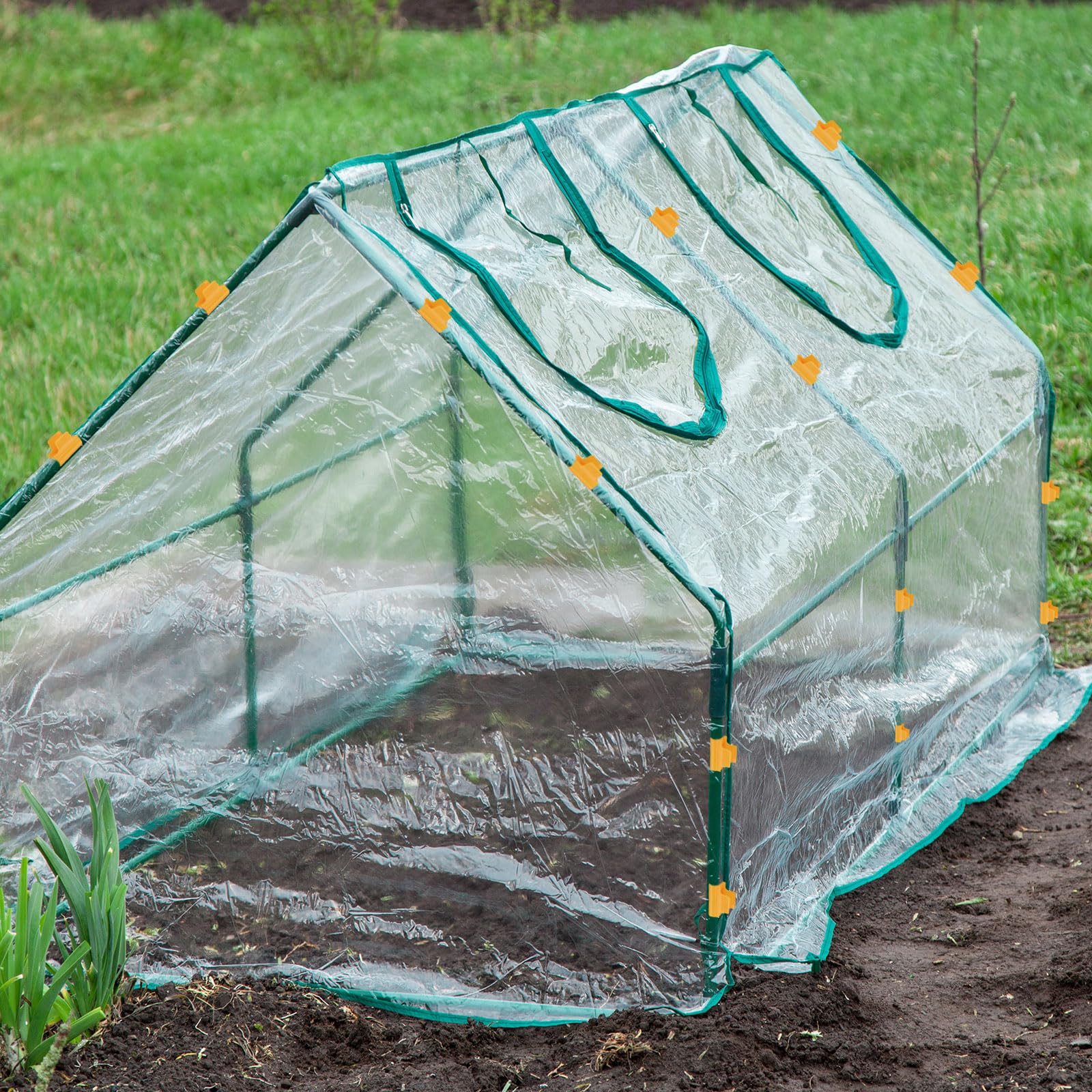 QUARKZMAN Zaciski szklarniowe do rur PCW 5/8", 20 sztuk klipsów do folii szklarniowej, klipsy do prętów zacieniających, łuki ogrodowe do pokrycia rzędów, folia z tworzywa sztucznego (pomarańczowe)