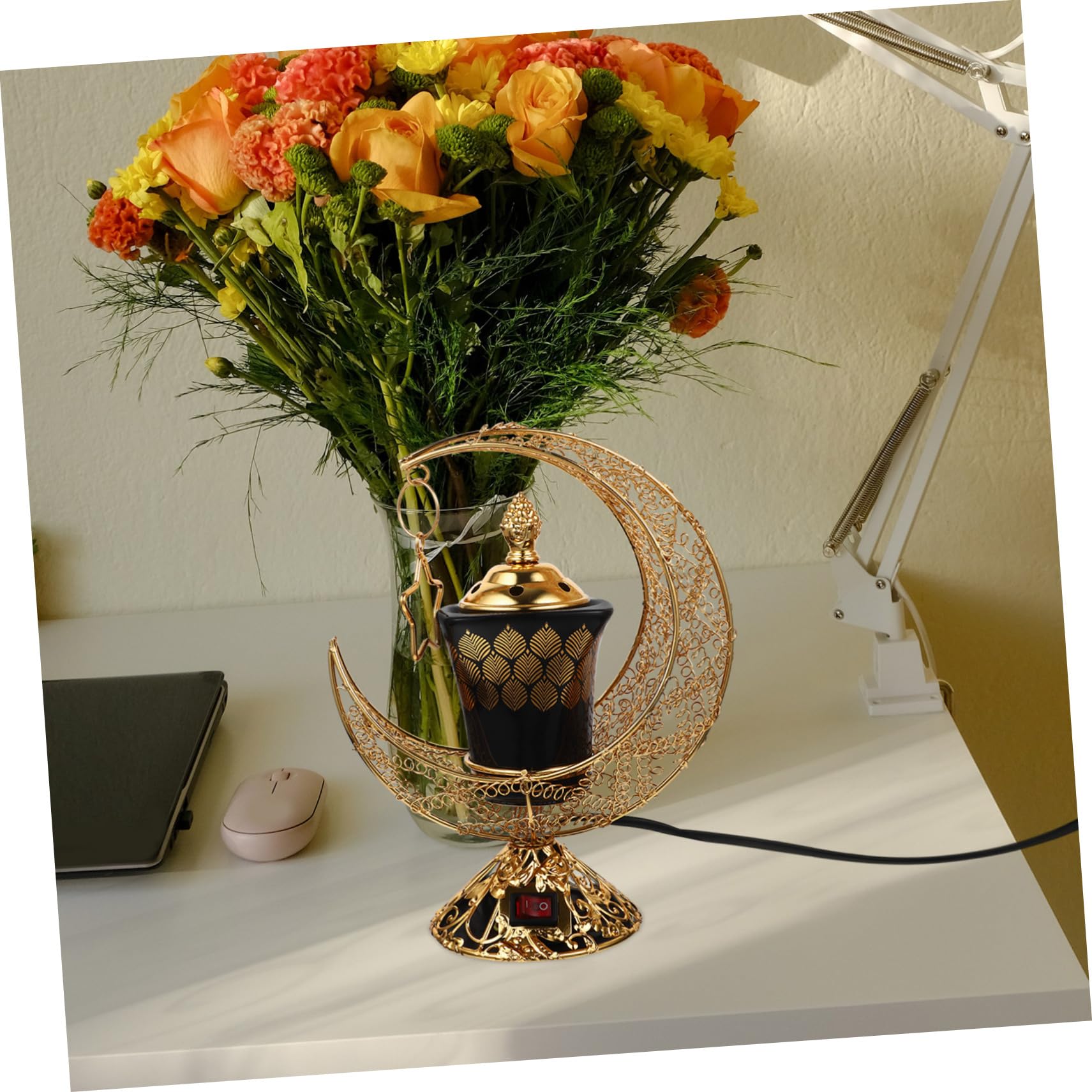 LIFKOME Stufa Elettrica Retrò in Materiale Refrattario Bruciatore di Aromi Decorativo Porta Profumi Aromatici per Ambienti Interni, Bruciatore d'Epoca per Casa e Ufficio