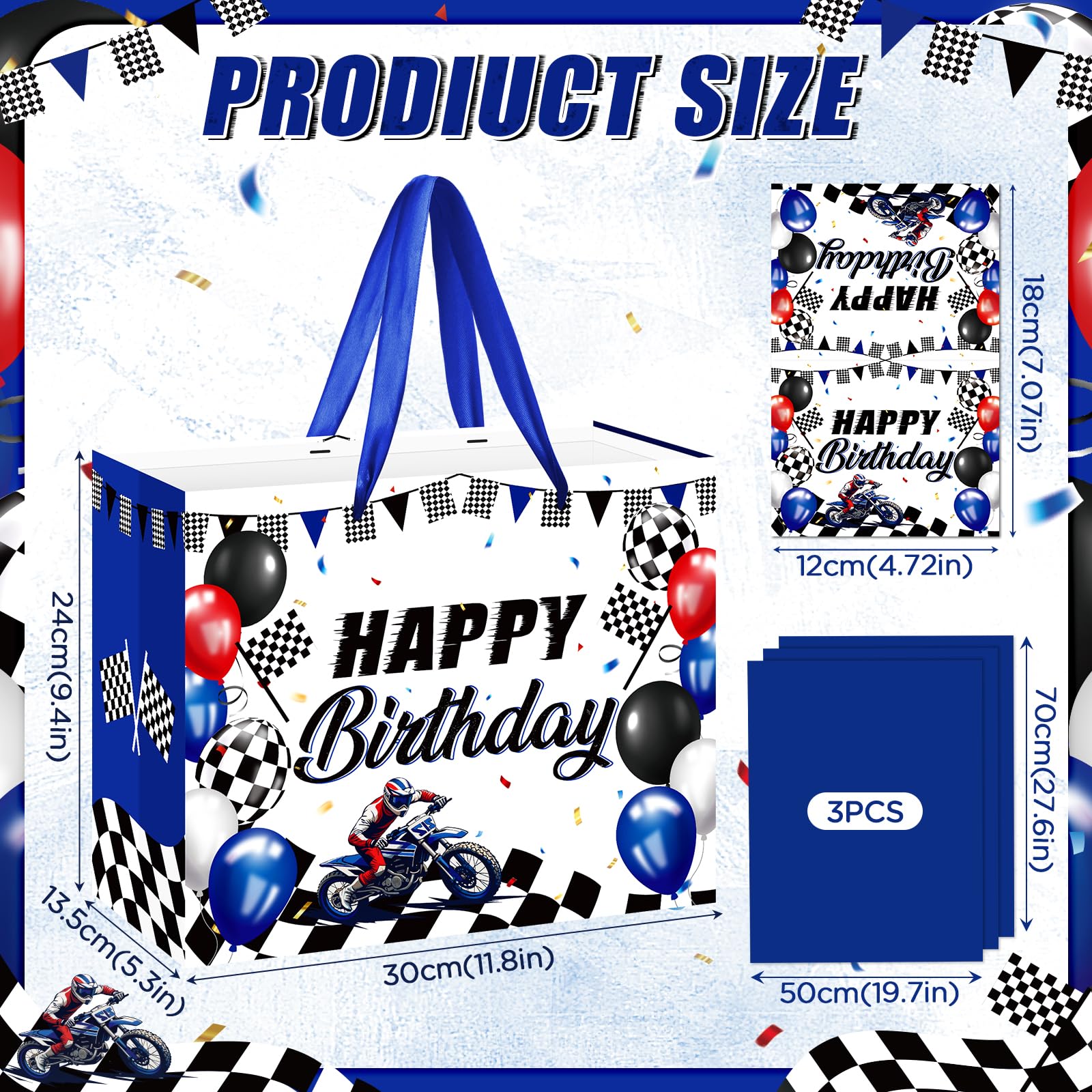 Neptniopllab Dirt Bike Birthday Gift Bag with Card & Wrapping Paper for Motorcycle Birthday Party Decoration Racing Motocross Motorbike Boy Men Goodie Treat Bag