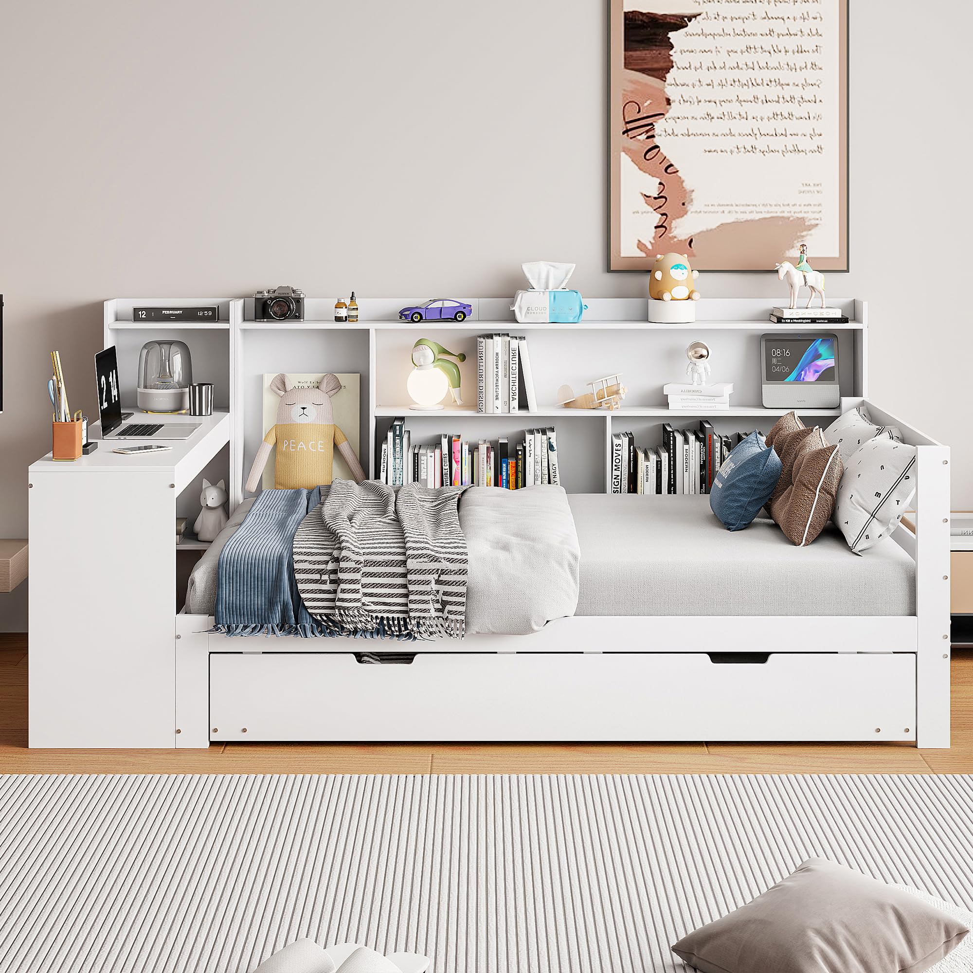 divano letto 90x200 scrivania integrata letto estraibile struttura in legno massello seconda superficie estraibile letto con scrivania uso come seduta e superficie di riposo camera