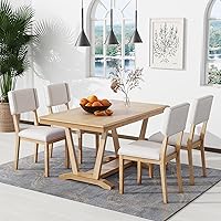 Vista 3 de SIYSNKSI Juego de mesa de comedor rústica de 5 piezas con 4 sillas tapizadas, mesa de comedor rectangular de 59 pulgadas con base de mesa
