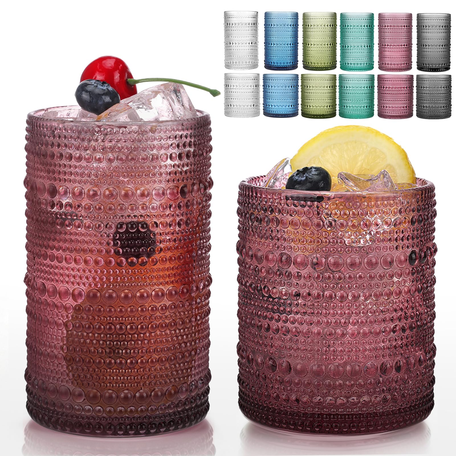 Moretoes Colored Hobnail Drinking Glasses Set of 12