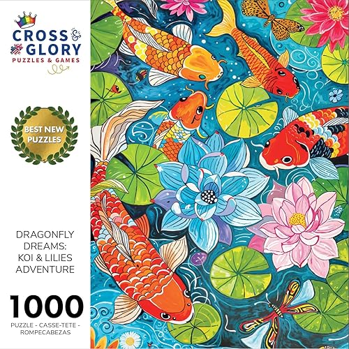 Miniatura 3 de Cross & Glory - Dragonfly Dreams Koi & Lilies Adventure - Rompecabezas de 1000 piezas para adultos  Temático único de la naturaleza  Arte vibrante