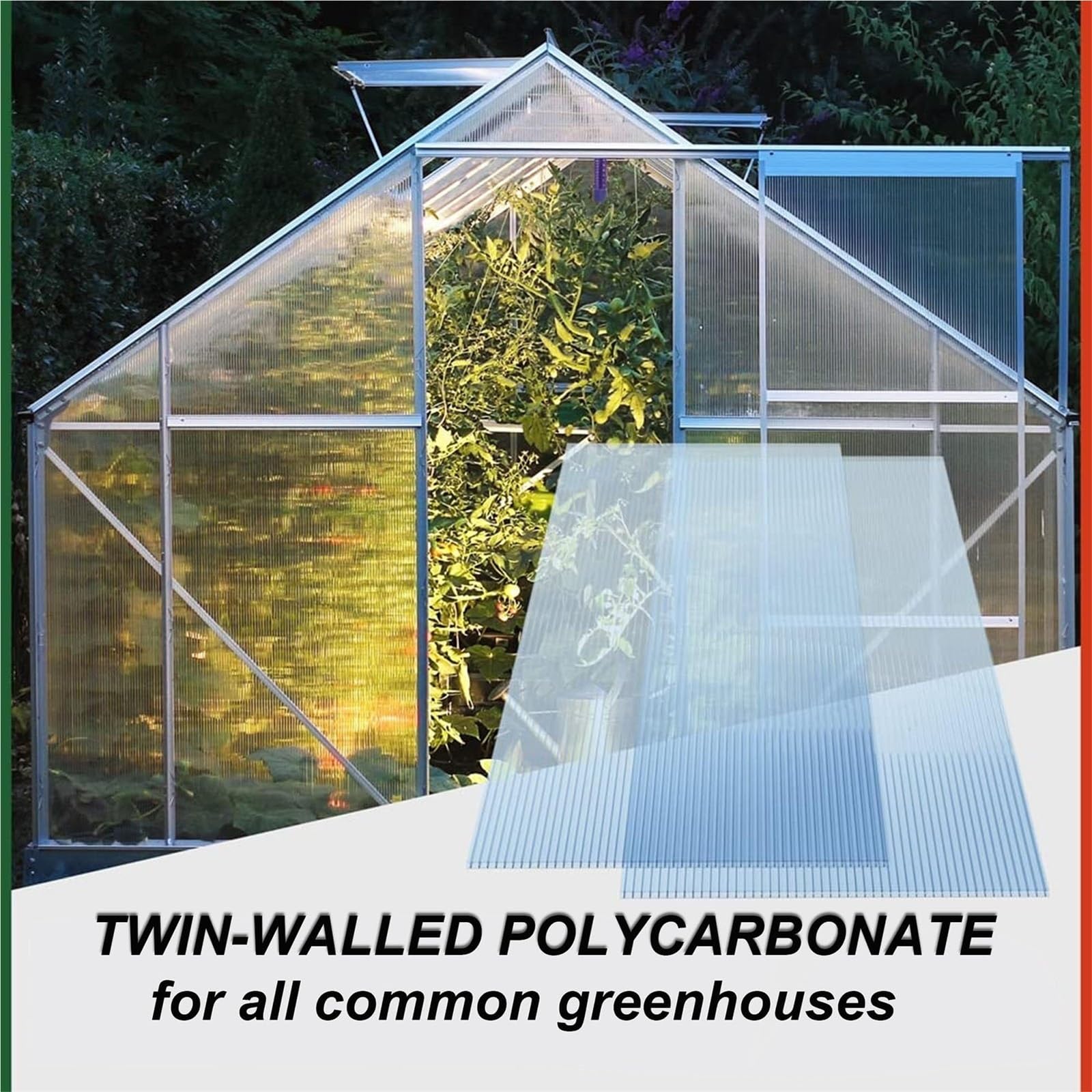 12 Stück doppelwandige Polycarbonat-Gewächshausplatten, transparente Isolier- und Tageslichtplatten, geeignet für Dächer in der Landwirtschaft, im Gartenbau, auf landwirtschaftlichen Höfen u