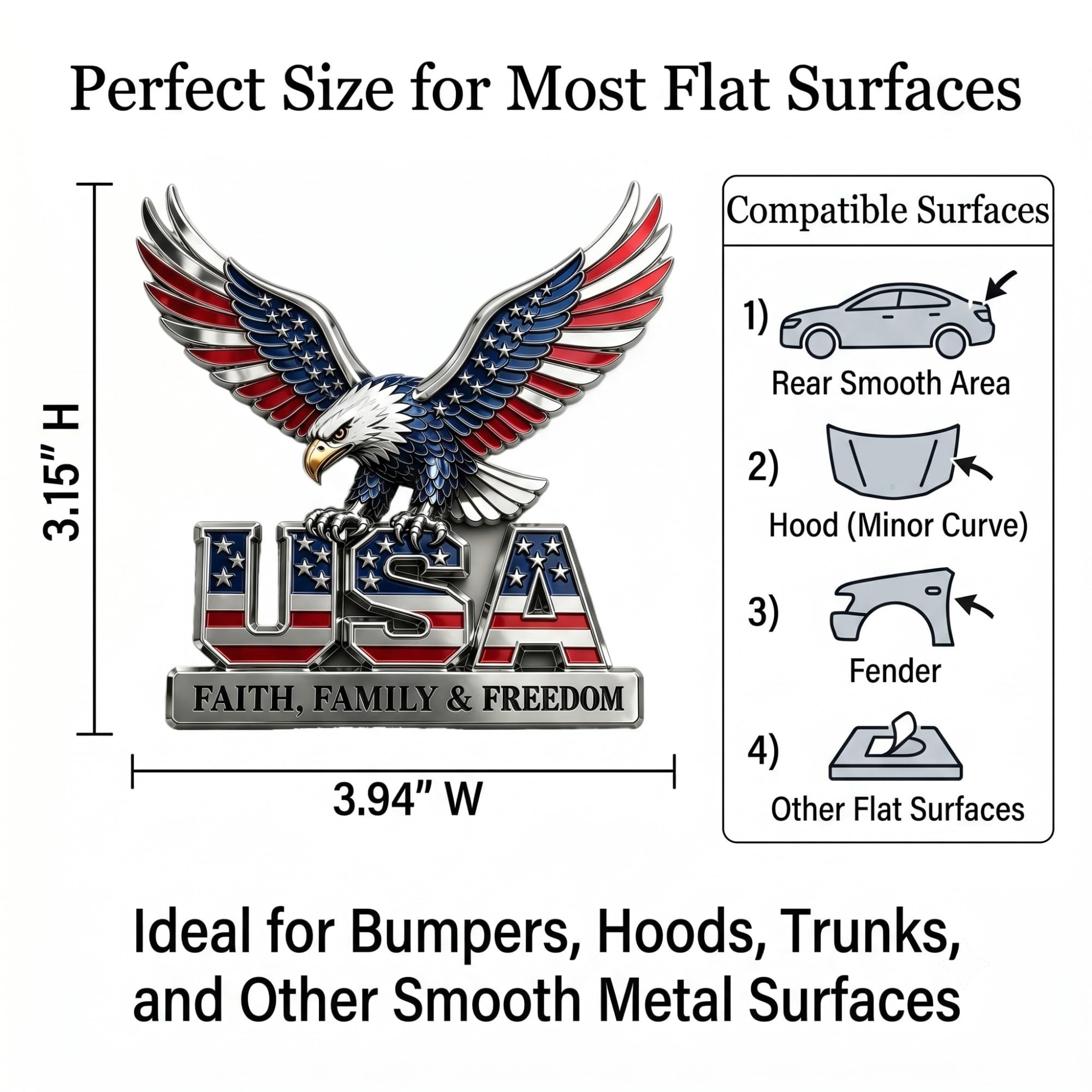 USA Faith Family & Freedom Metallemblem, 250. Jahrestag Flagge Metallemblem, Eagle of Freedom Patriot Abzeichen for LKW, SUV, Wohnmobil, Motorrad(5pcs)