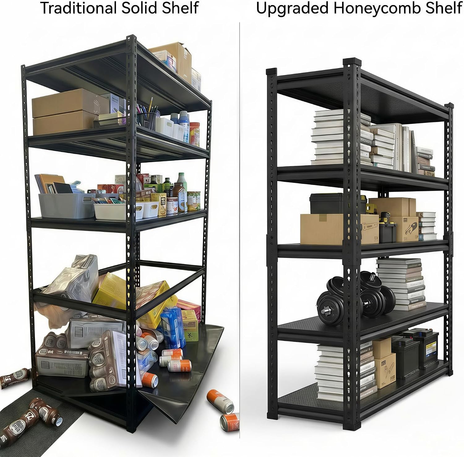 Heavy Duty Garage Storage Shelving - 5 Tier Sag Proof Metal Storage Shelves, Adjustable Garage Shelving Unit, 3000 lbs Capacity Storage Rack for Basement, Pantry, Warehouse (48W*18.9“ D*72" H)