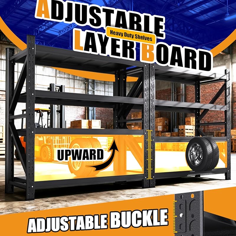 Heavy Duty Garage Shelving, Garage Shelves Load 5000 LBS, Metal Garage Shelving with Adjustable Shelves, Storage Shelves Easy Assembly, Shelving Units for Warehouse,Basement (60"W x 24"D x 70"H)