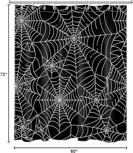 Miniatura 8 de Cortina de ducha de Halloween aterradora para decoración de baño, juego de cortina de ducha de telaraña en blanco y negro de terror, cortina de