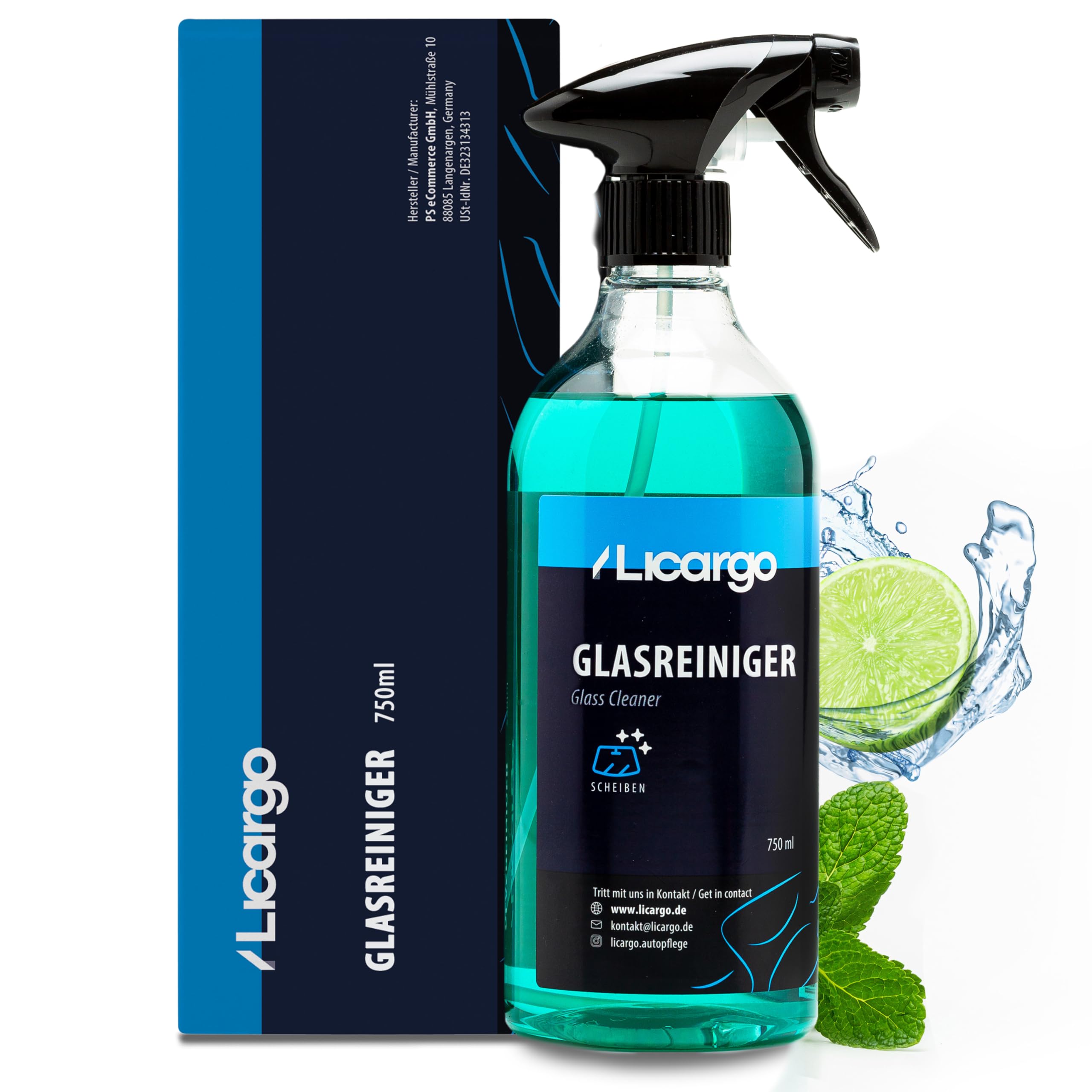 LICARGO® Premium Glasreiniger Auto (750ml) - für streifenfreie Scheiben - kraftvoller Auto Scheibenreiniger innen und außen - Fensterreiniger für Autofenster, Windschutzscheiben, Car Glass Cleaner