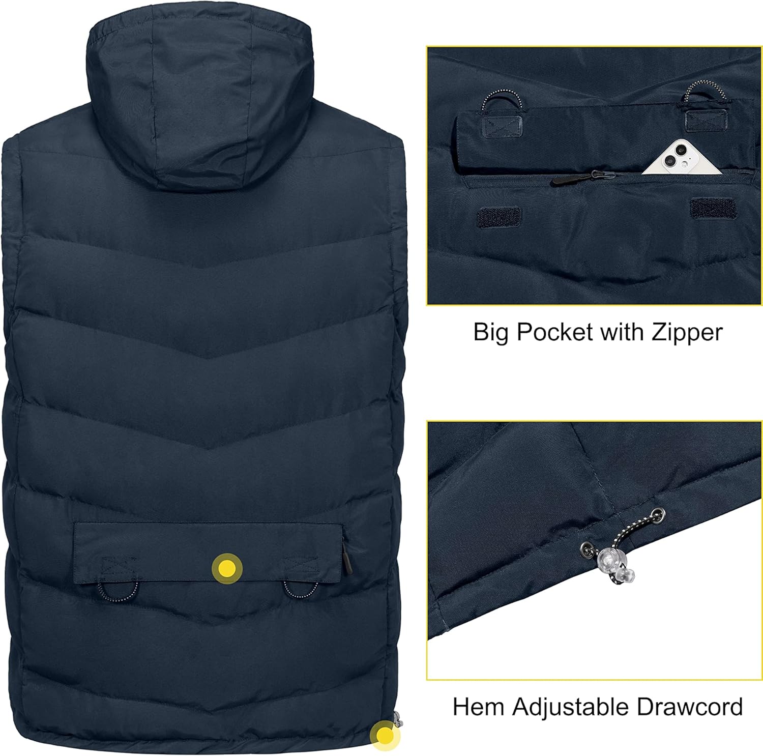 Little Donkey Andy Men's Reversible Fleece Puffy Vest Warm Sleeveless Puffer Jacket with Removable Hood for Golfing Hiking - Image 6