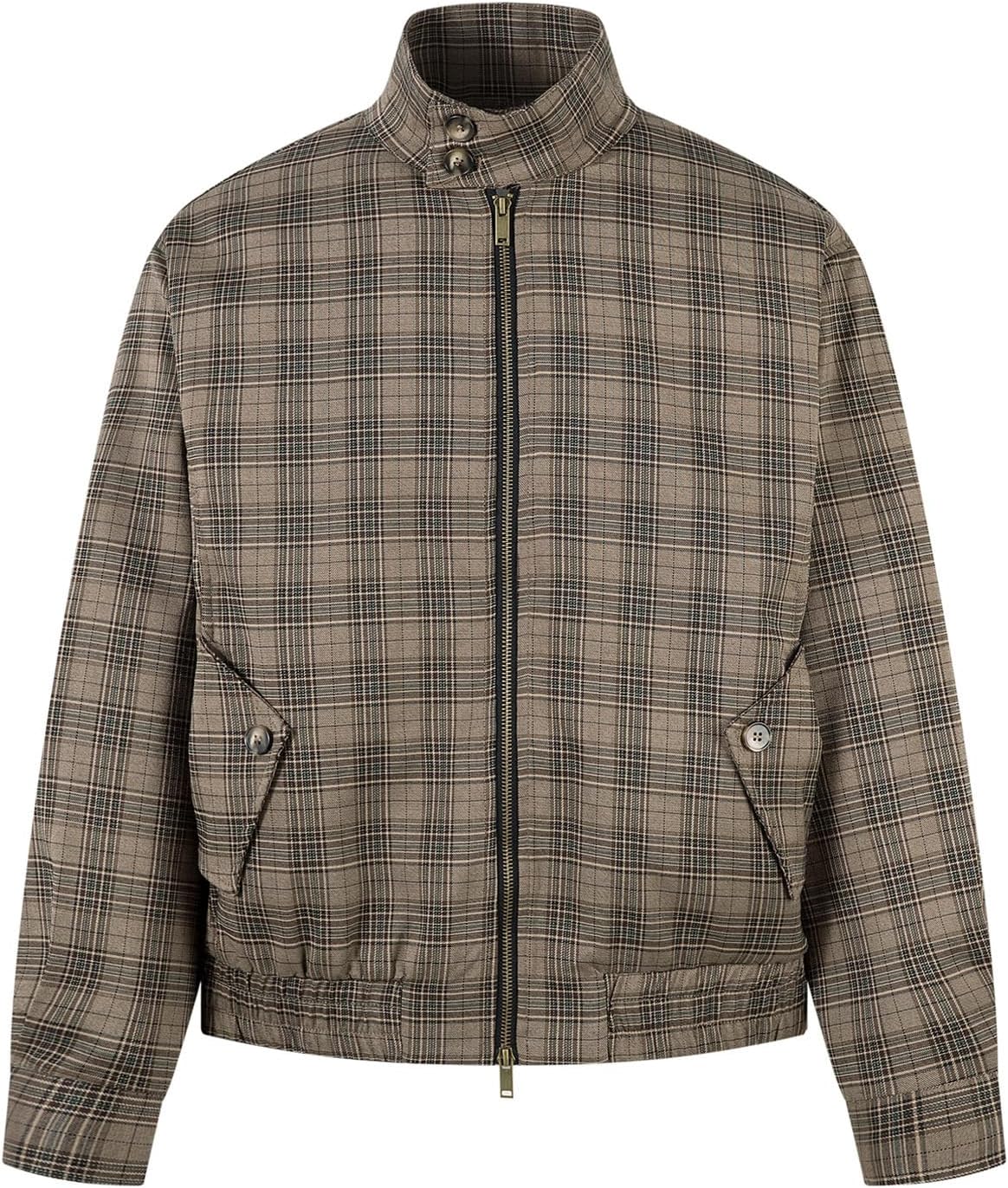 Bakyarder Unisex Vintage Plaid Stand Collar Workwear Jacket Retro Checkered Lightweight Zip-Up Coat