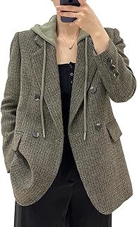 Mina Self 2026 Women's Spring Hooded Blazer Jacket - Double-Breasted Oversize Loose Fully-Lined Work Office Suit with Pockets