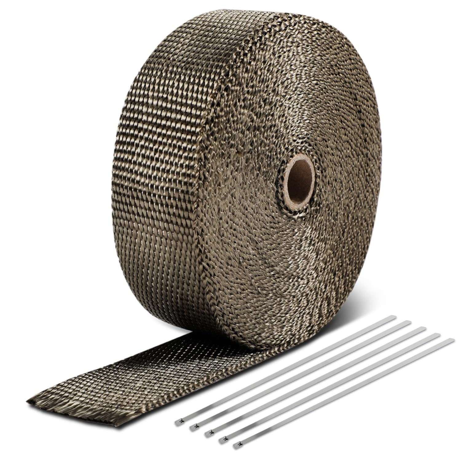 DNA MOTORING 2" x 50' Exhaust Header Wrap Heat Wrap for exhaust pipes, Exhaust Tape Pipe Heat Tape for Motorcycle Fiberglass Heat Shield Tape with 5pcs Stainless Ties, 1 Roll, WRAP-50-ZIP-TT-1P