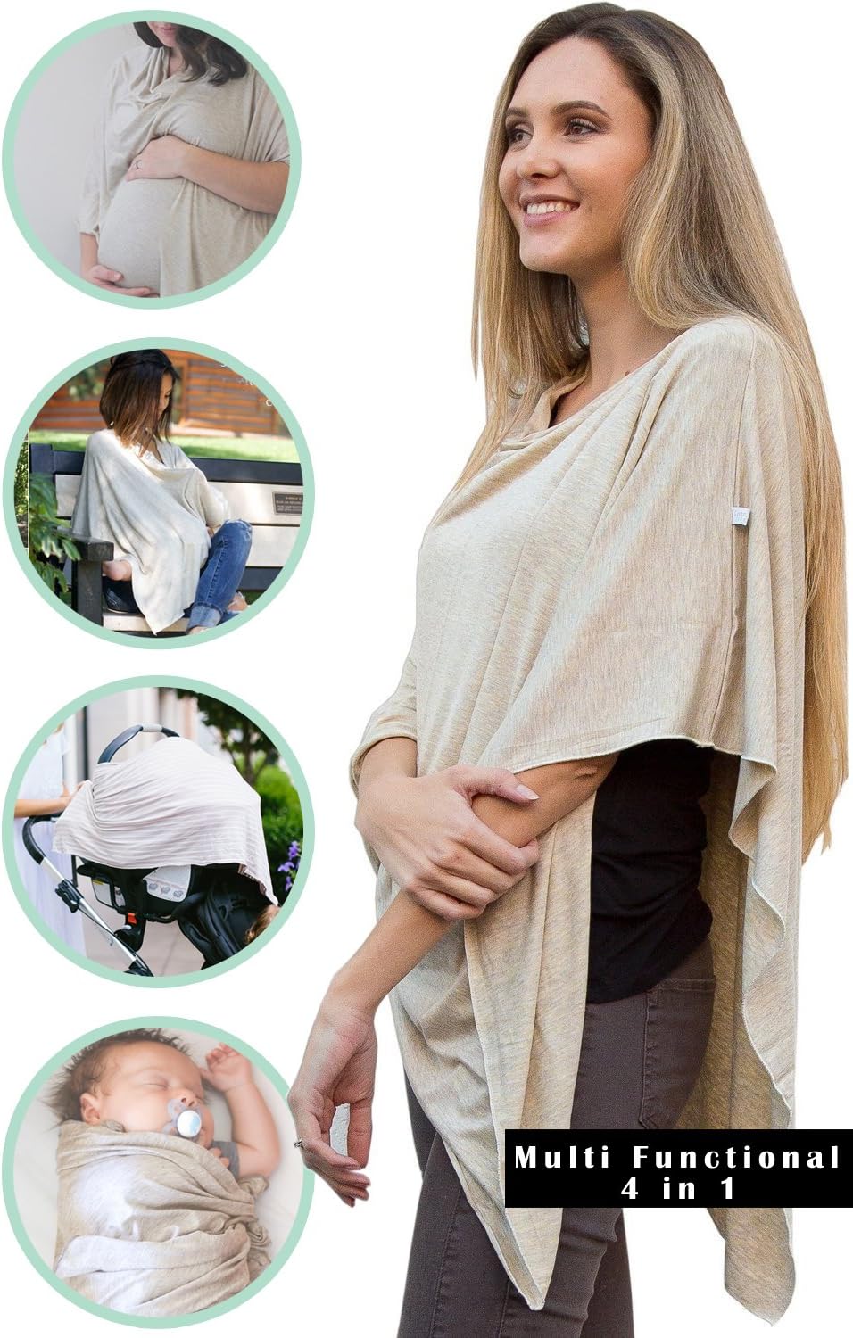 Oatmeal Nursing Cover Poncho| Multi Purpose Nursing Poncho Cover | Car Seat Cover, Maternity Top, Swaddle, and More.
