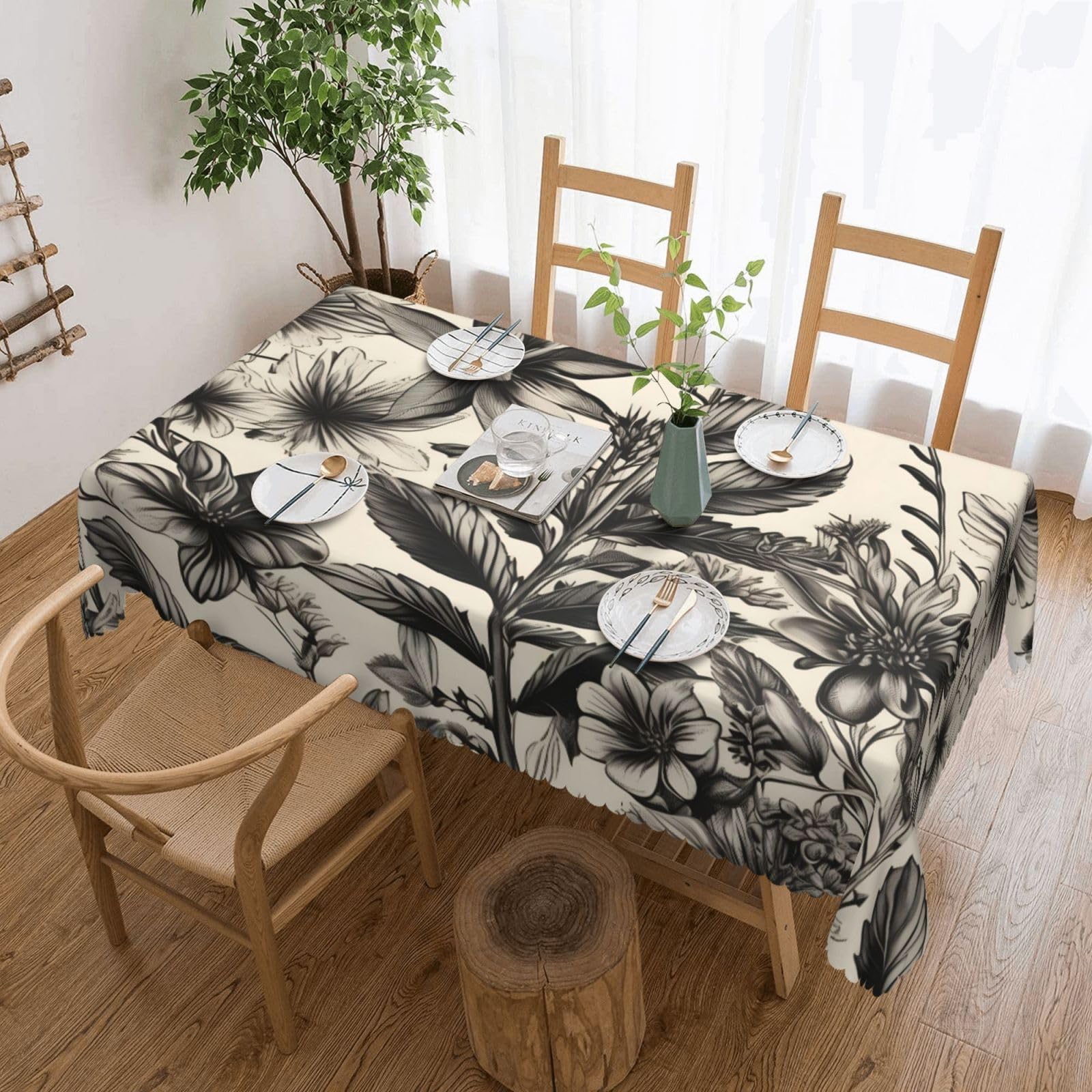 Nappe rectangulaire tissu botanique imprimé floral pour table de pique-nique et buffet
