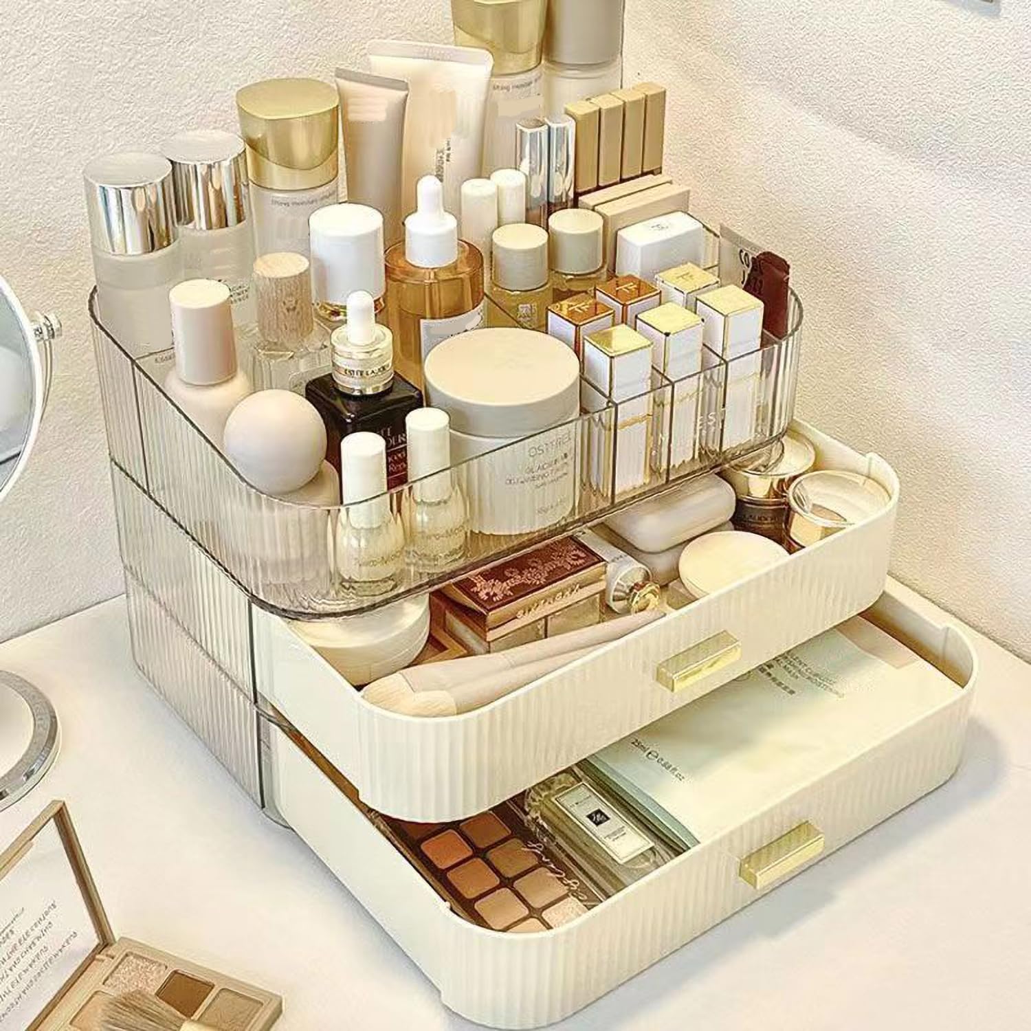 Organizer per trucchi con cassetti impilabili, organizer da bagno e contenitore, ideale per scrivania e comò, ideale per cosmetici, cura della pelle, rossetti, cura delle unghie, crema