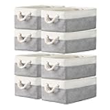 Storage Basket Bins 8 Pack Storage Baskets for Shelves - Decorative Baskets Fabric Storage Cubes Containers W/Handles for Clothes Storage Books, Home, Garage, Office, Bedroom, Parlor, Car (Grey/White)