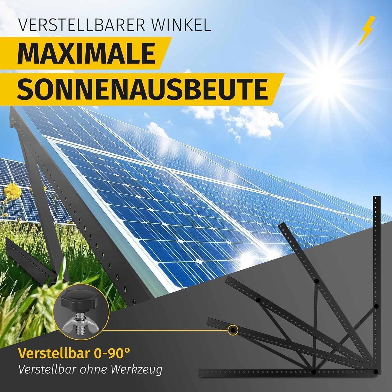 Avoltik Balkonkraftwerk Halterung 2er Set bis 118cm I Solarpanel Halterung für 2 Module I Verstellbar 0-90° I Ideal für Dach, Balkon & Boden