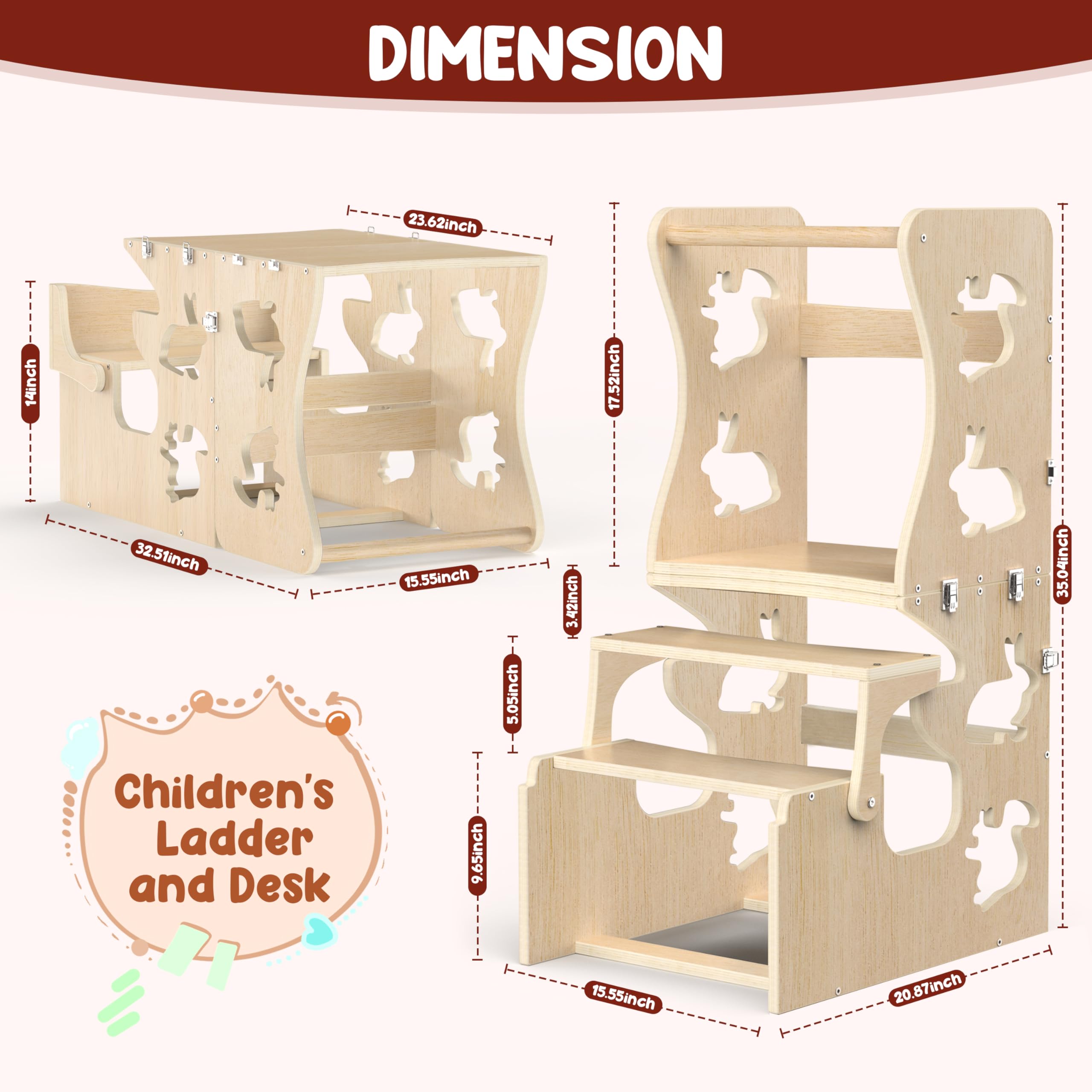 UROSULO Montessori Toddler Step Stool, 4-in-1 Foldable Toddler Tower for Learning- Safe and Foldable Toddler Kitchen Step Stool Helper Standing Tower - Promote Children's Learning and Independence