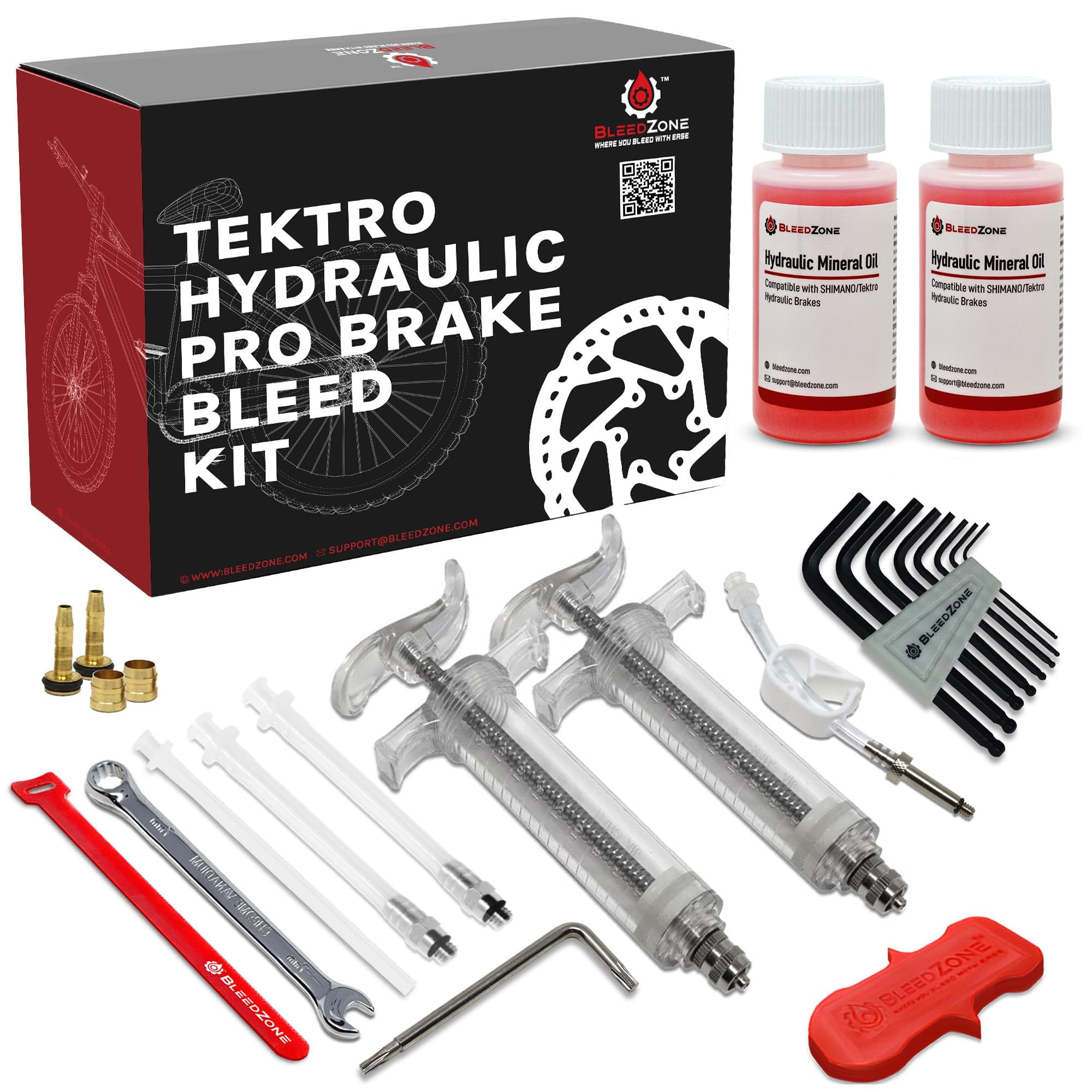 BleedZone Pro Bleed Kit for Tektro Hydraulic Brakes and TRP Hydraulic Brakes with 120ml Mineral Oil - Bicycle Brake Bleed Kit for Hydraulic Brakes with Syringes - Ideal for TRP and Tektro Brakes