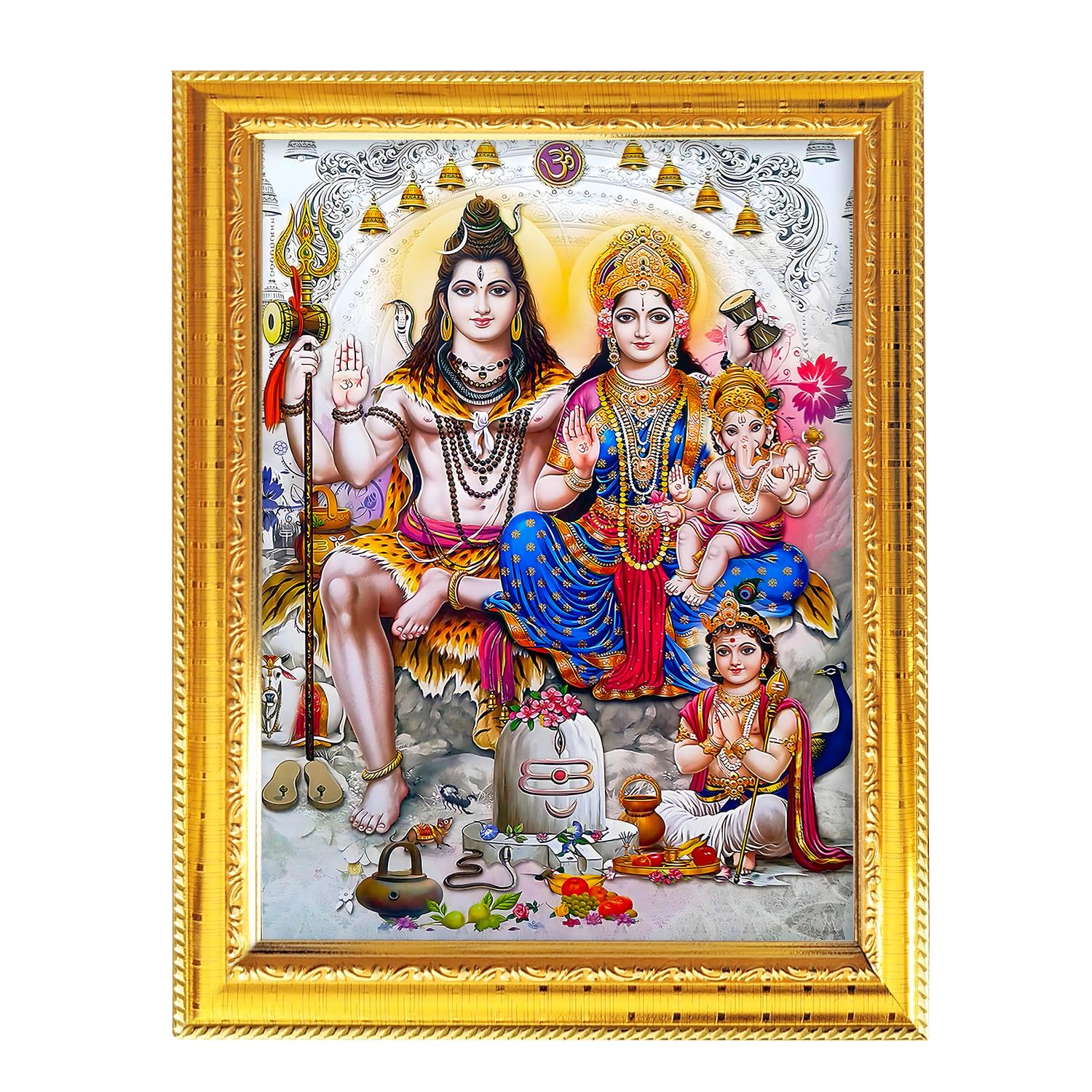 Fashnkart Shiva Pariwar-1 Shiva Pariwar Religious Indian Hindu God Idol Golden Photo Frame For Worship Pooja Temple Wall Hanging And Table Décor 8.3X6.5