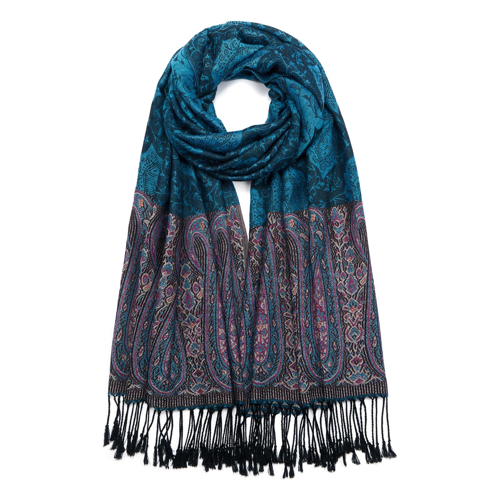 QIUTIMIY Paisley Pashmina Shawl Wrap Women Reversible Vintage Jacquard Pashmina Rave Scarf with Fringe for Evening, Wedding