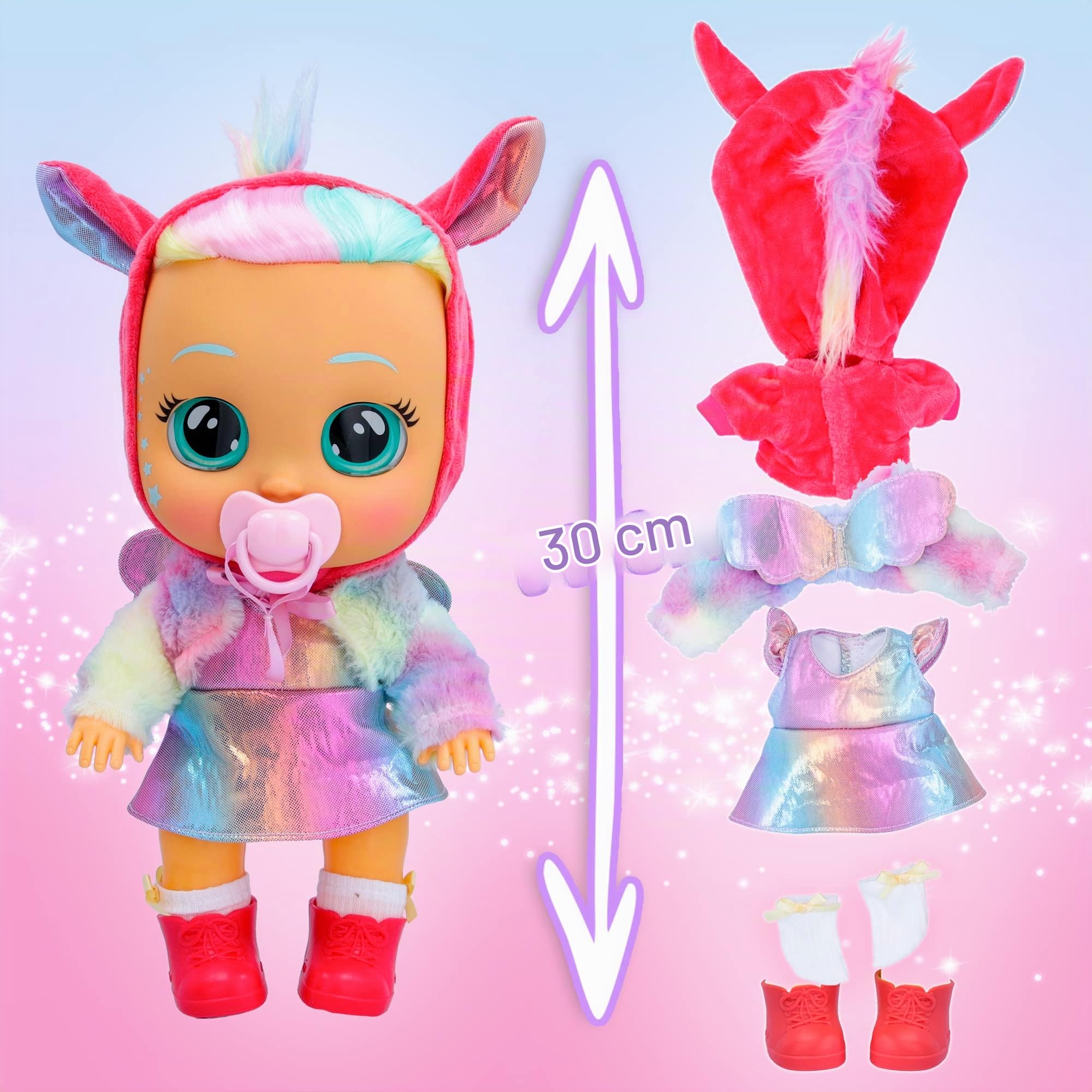 Cry Babies Dressy Fantasy Hannah, Bambola Interattiva che Piange Lacrime Vere con Capelli da Acconciare, Vestiti da Indossare e Accessori, Gioco per Bambini e Bambine +1 Anno
