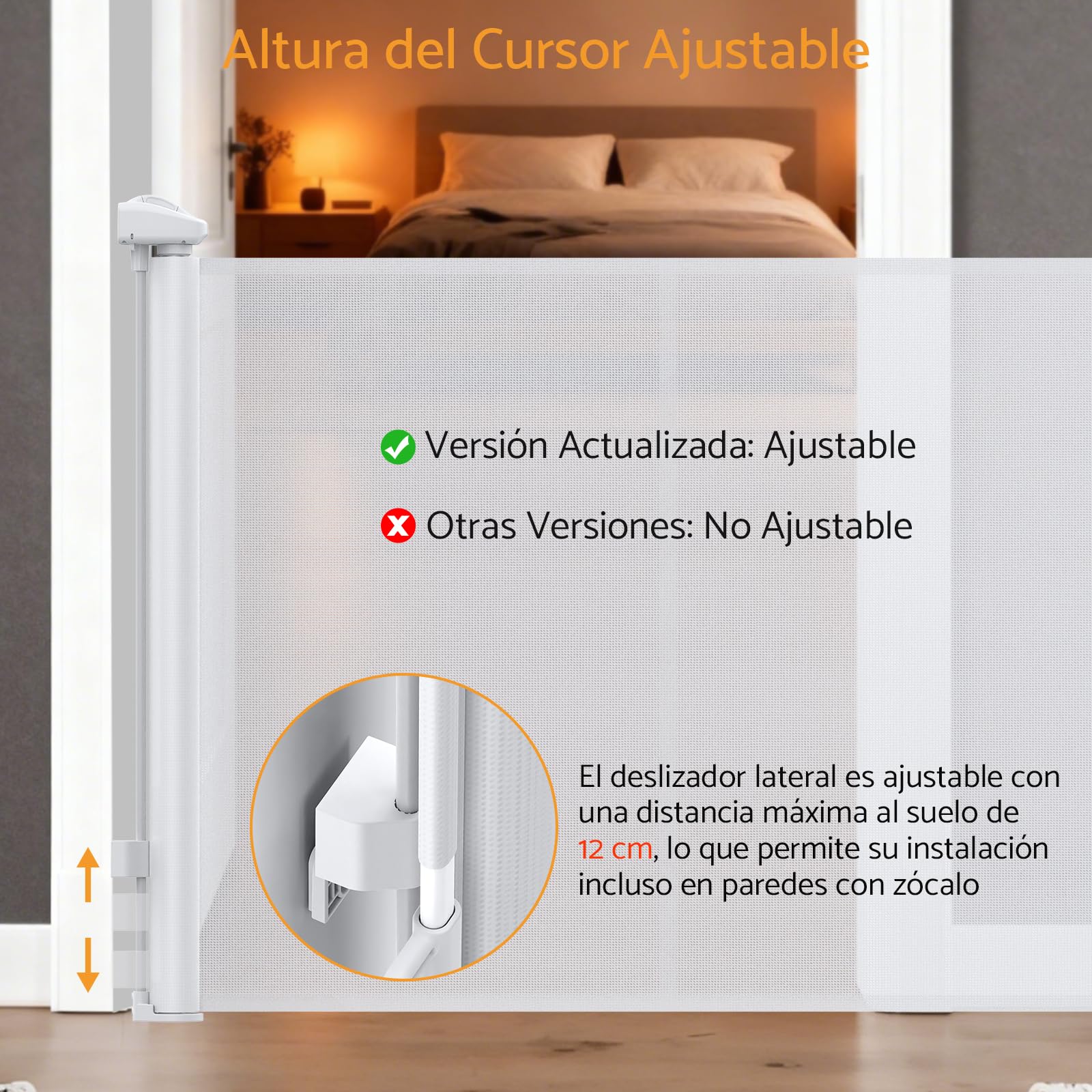 Barrera de Seguridad Extensible para Niños y Mascotas, de 0-140 cm, Barrera Retráctil con Refuerzo de Fibra de Vidrio y Cierre de Pomo, para Escaleras, Uso en Interiores y Exteriores, Blanco