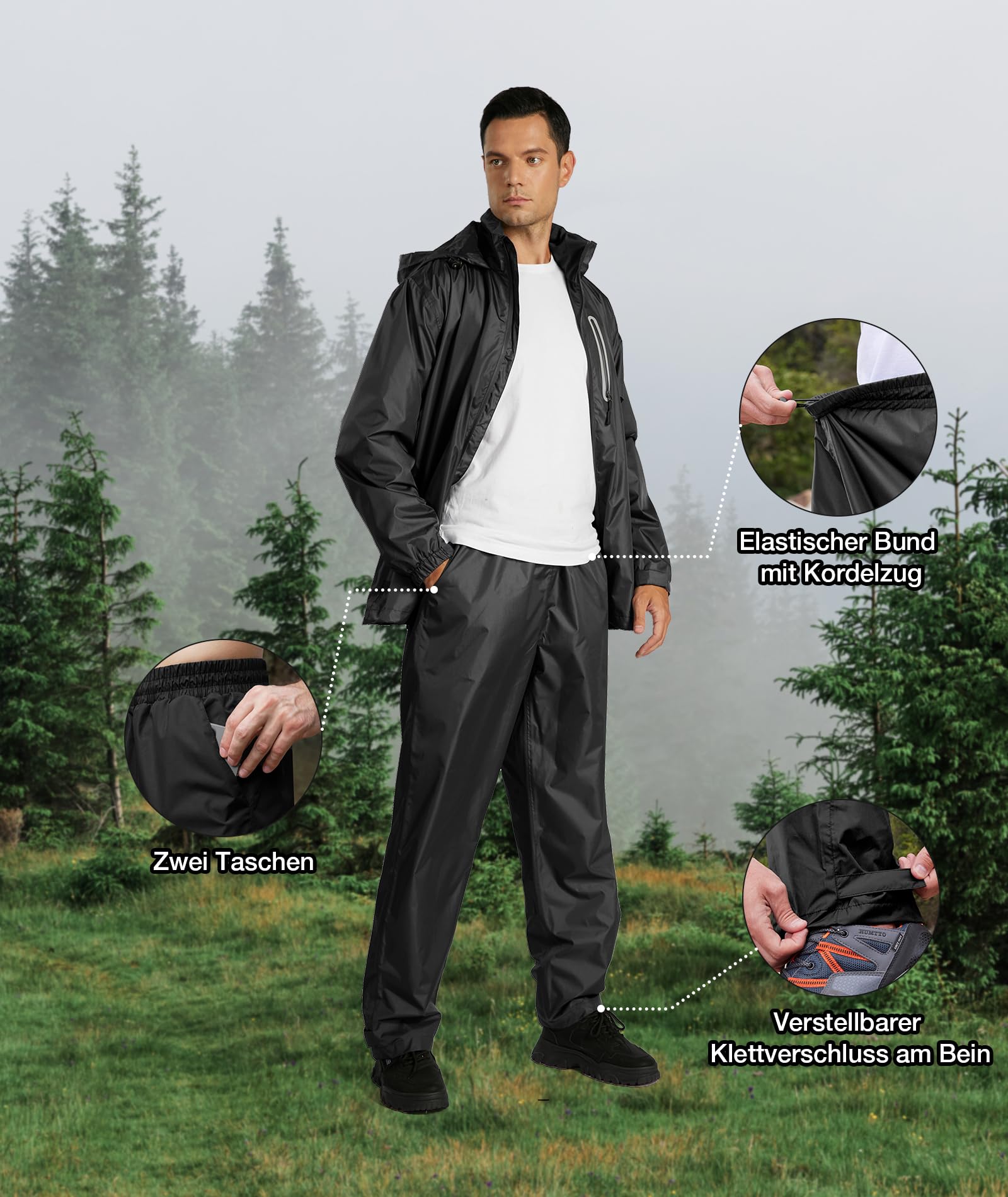 SPEEDRUN Combinaison de Pluie Imperméable et Réfléchissante Veste Imperméable Homme Rain Coat Ensemble Pluie Vêtements Pluie Moto Combinaison Pluie Pantalon de Pluie Sport Outdoor