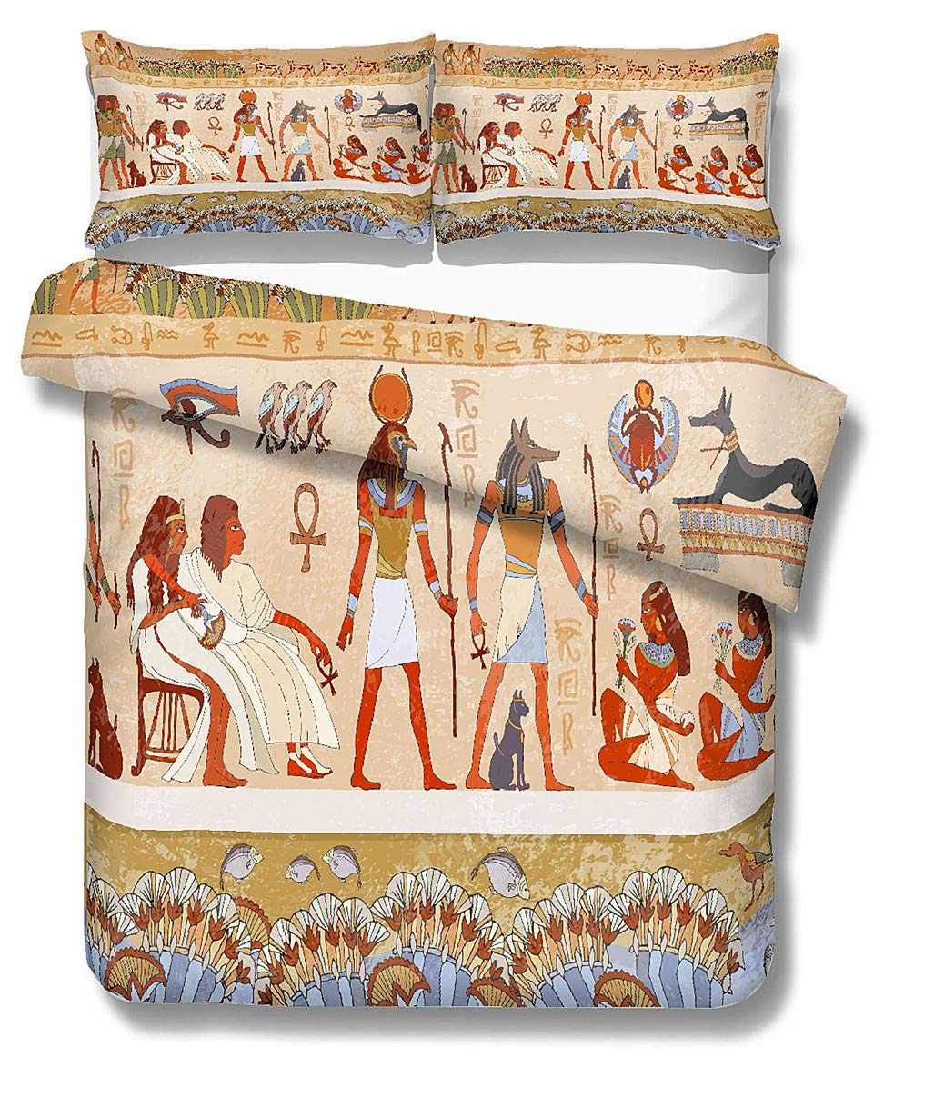 Sticker Superb Brown 3 Piece Set Egyptian Bedding Set Double 200X200 Cm Quilt Cover Ancient Egyptian Civilization Duvet Cover Textiles African Bedding Set (Double)