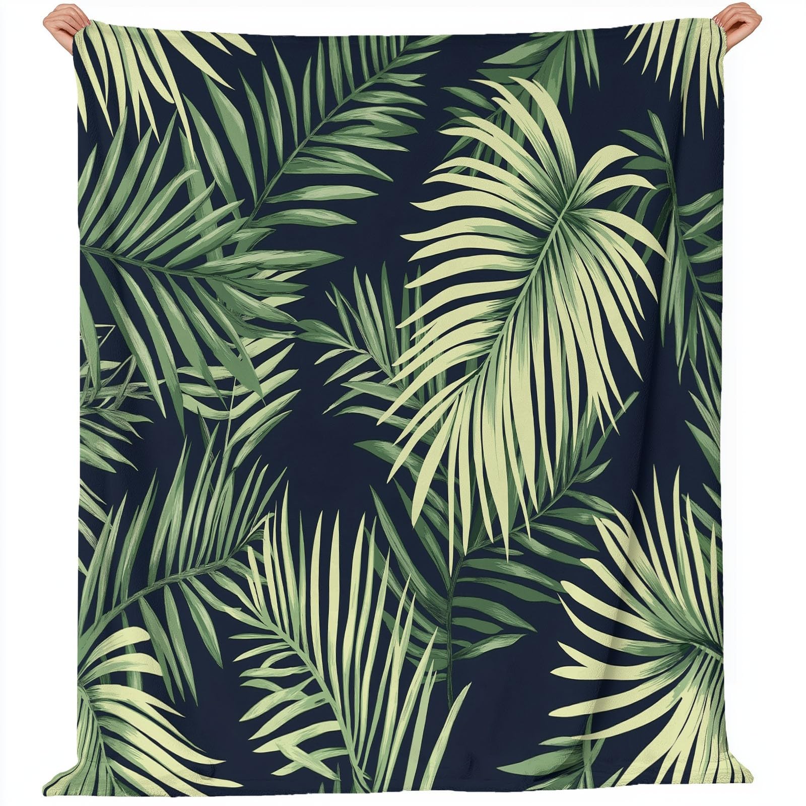 Manta Polar para Sofá 150×200 cm, Simple Tropical Hojas de Palmera Hojas Franela súper Suave y esponjosa, Manta de Cálida y Ligera para Sala de Estar u Oficina, Negro