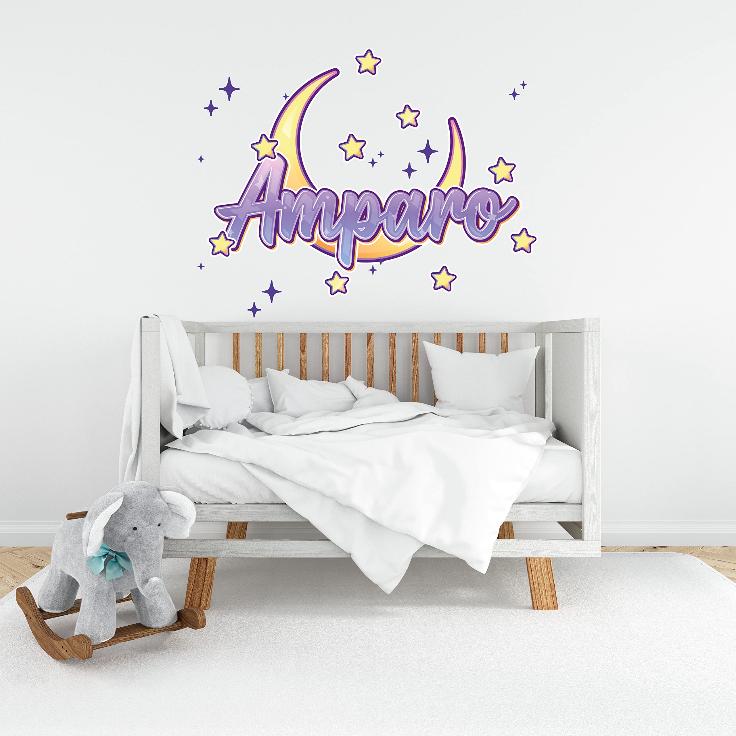 Pegatina Pared Decorativas con Nombres Personalizados para Decoración de Habitación de Niños o Bebe con Texto - Vinilo Infantil (Luna)