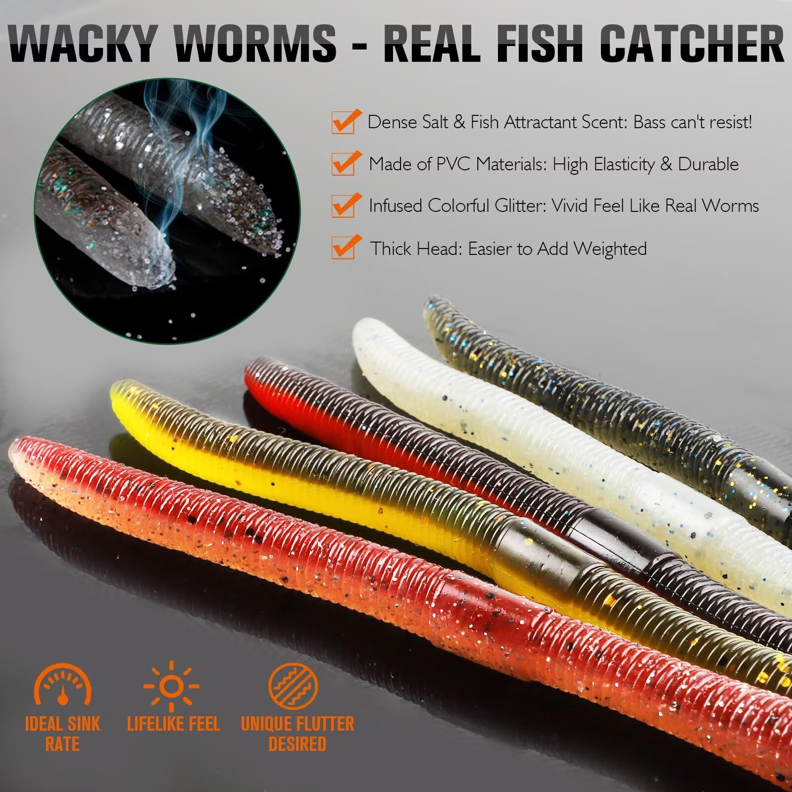 Dovesun Wacky Worm for Bass Trout Fishing Worms Kit with Soft Plastic Baits, Weedless Hooks, Bass Hooks,Weedless Jig Head, Wacky Rig Tool, O-Rings, Weight 152Pcs/131Pcs/50Pcs