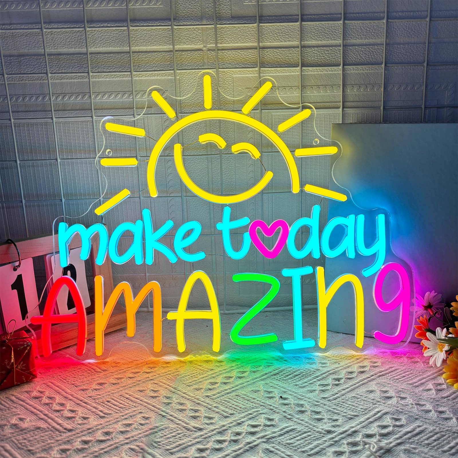 Make Today Amazing Neon Sign Dimmable Colorful Sunshine Smile Face Lamp