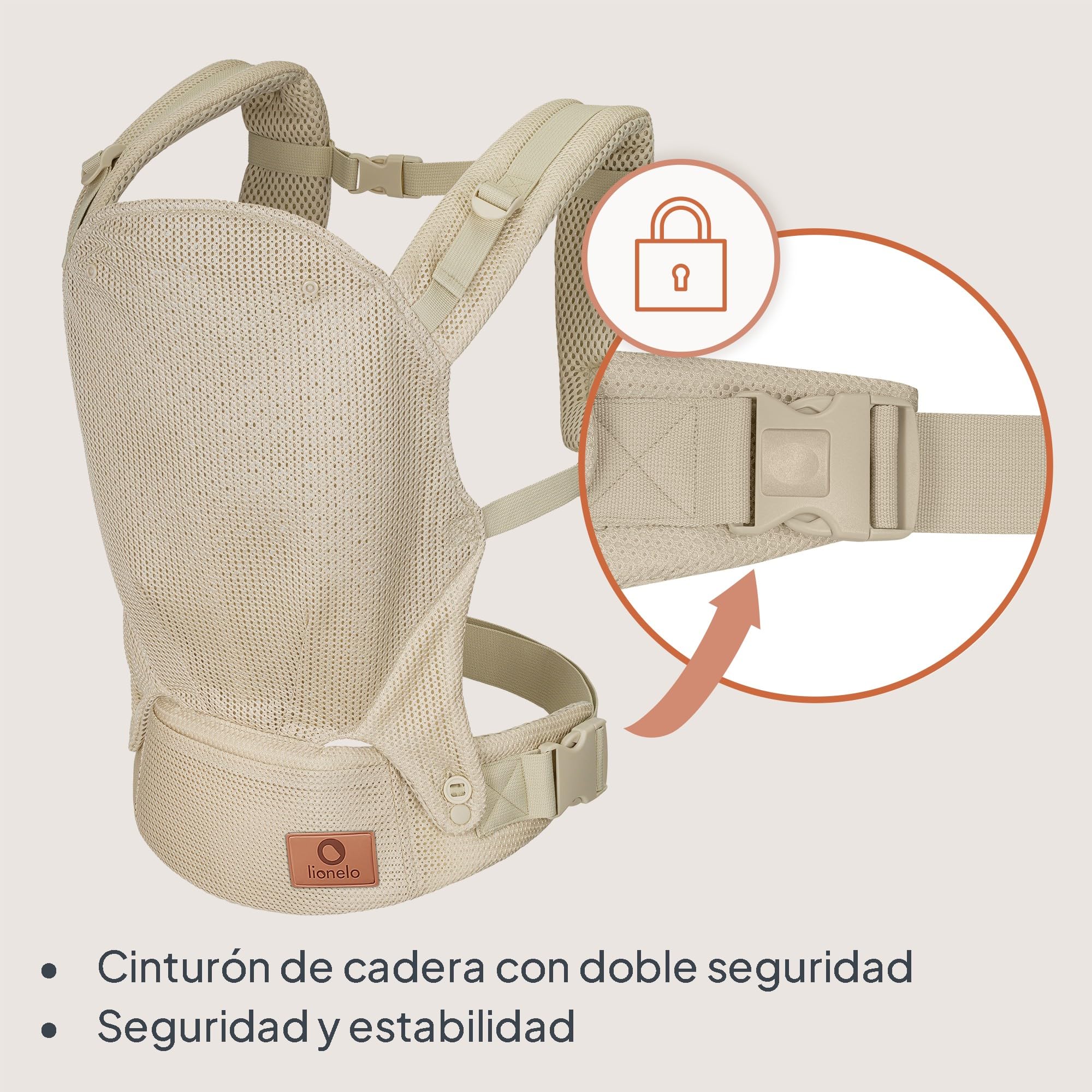 Lionelo Mochila Portabebés Ergonómica Margareet Air – Certificación IHDI, 3 Posiciones, Tejido de Malla Transpirable, Capucha Desmontable, Hasta 20 kg