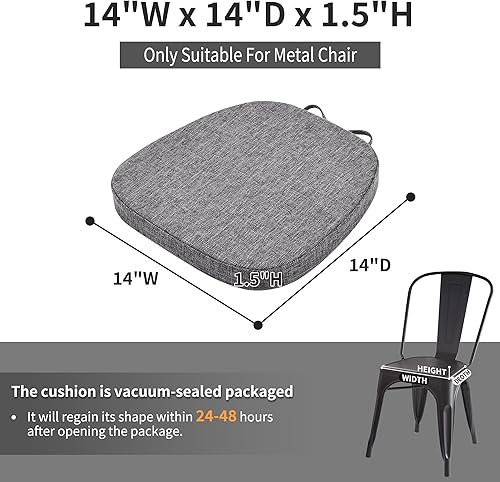 Miniatura 10 de baibu Juego de 4 cojines de metal de 14 x 14 pulgadas con lazos, almohadillas de metal antideslizantes para sillas de comedor con funda lavable a