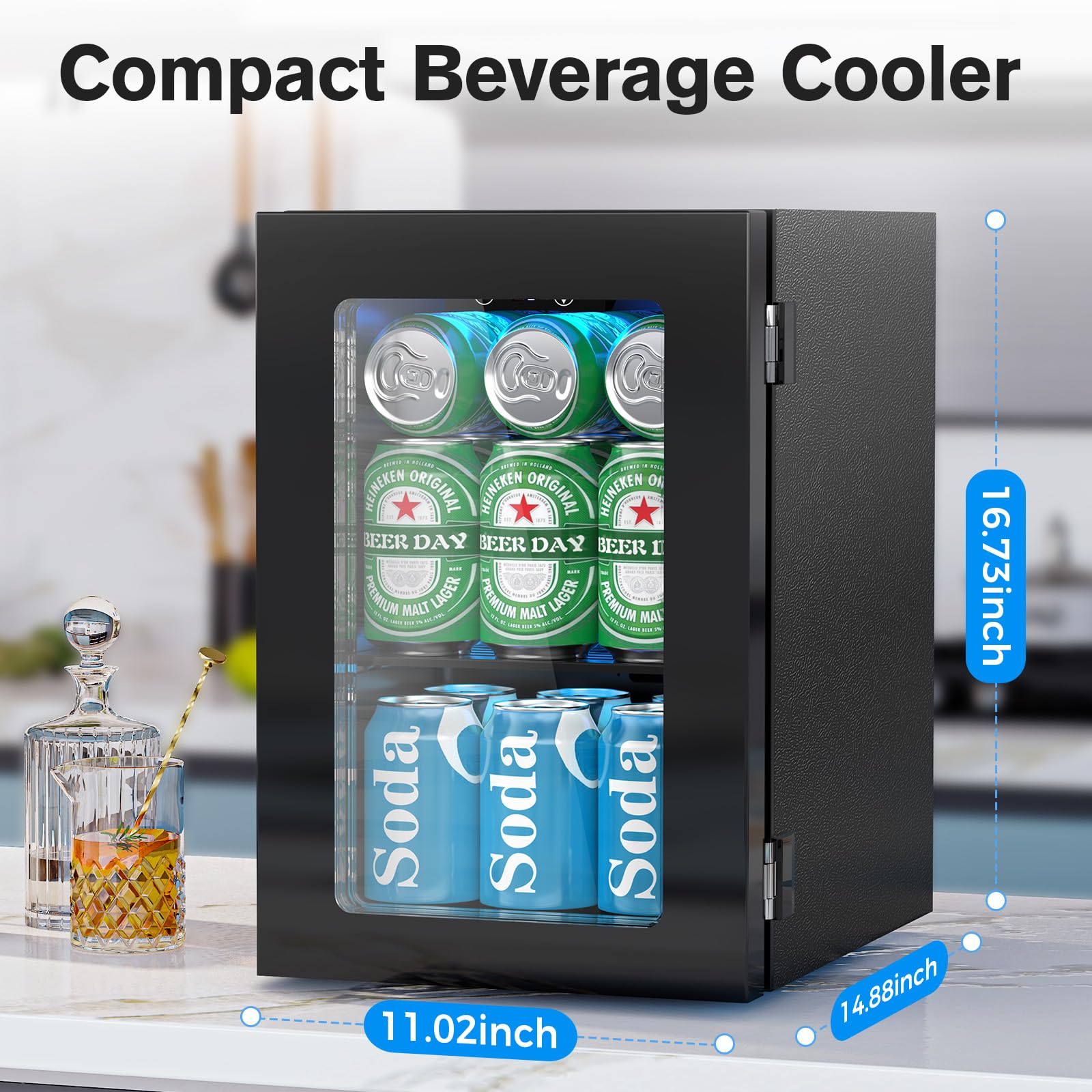 Electactic Mini Fridge 24 Can Beverage Cooler Refrigerator, 0.6 Cuft Freestanding Small Drink Fridge For Bedroom, Home Kitchen Bar, LED Touch Control Adjustable 40℉-61 ℉ Temperature on Fridge.com - View 6