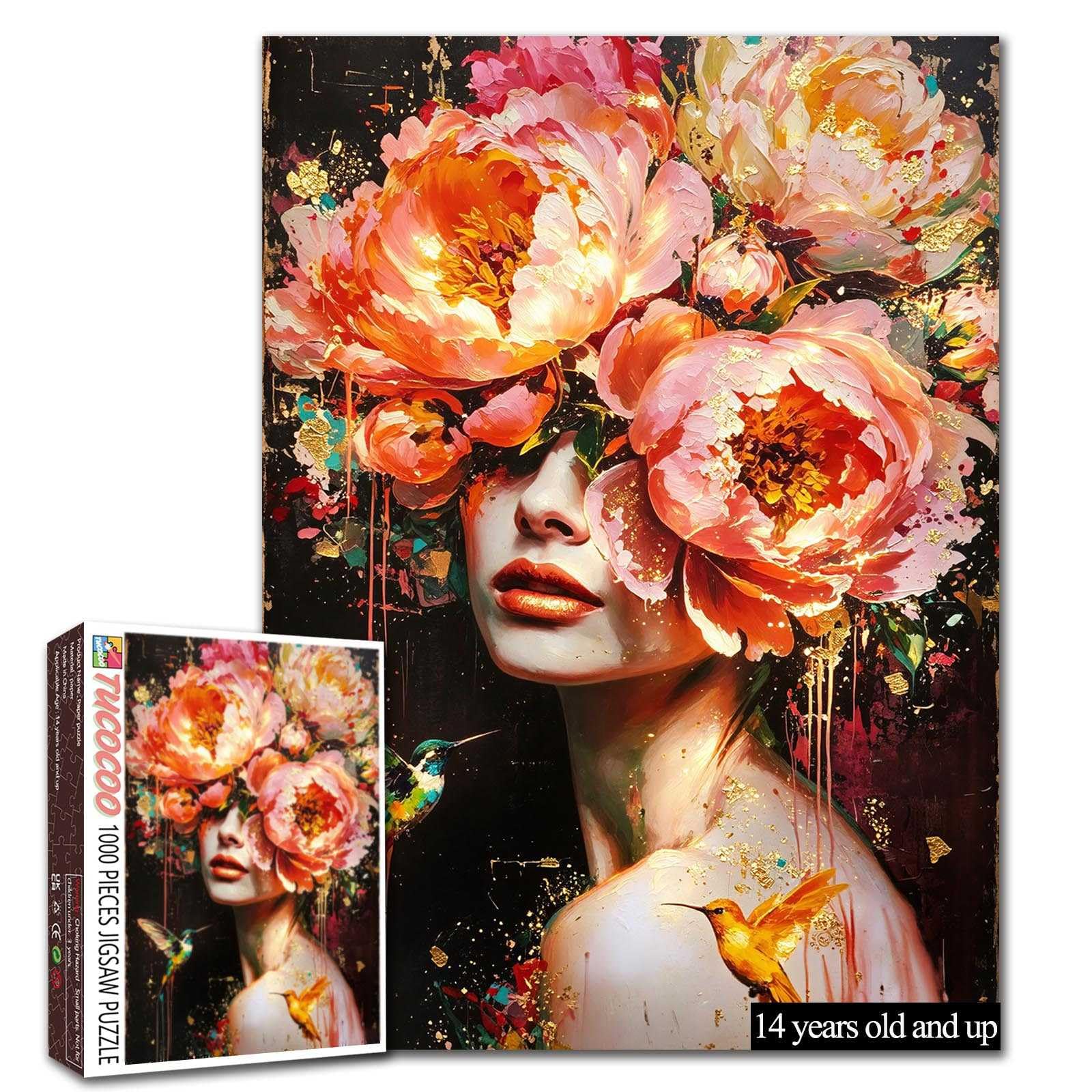 Floral Woman Puzzle Flowers and Birds Puzzle for Adults Abstract Floral Art