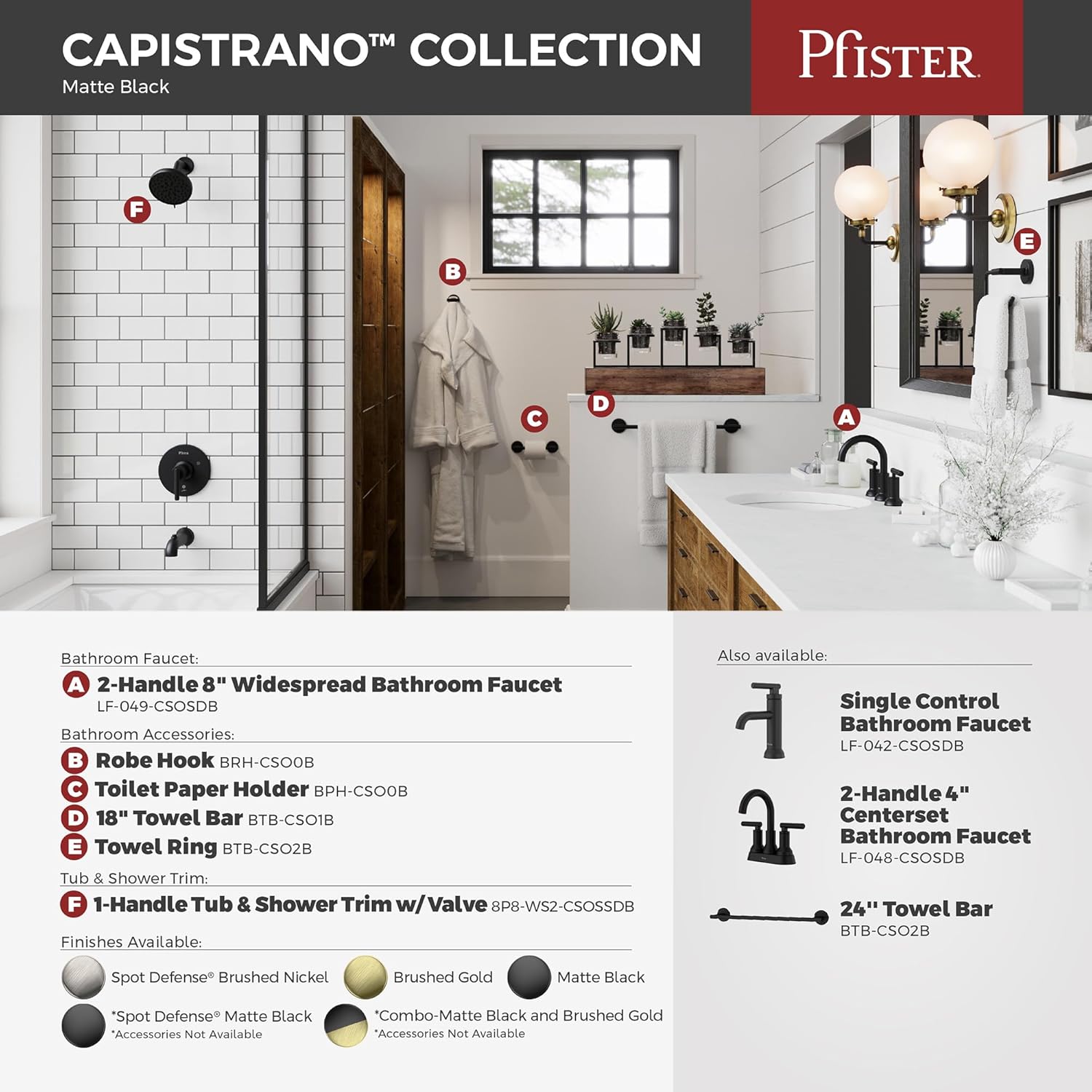 Pfister Capistrano Bathroom Sink Faucet, 8-Inch Widespread, 2-Handle, 3-Hole, NSF Certified, Spot Defense Matte Black Finish, LF049CSOSDB