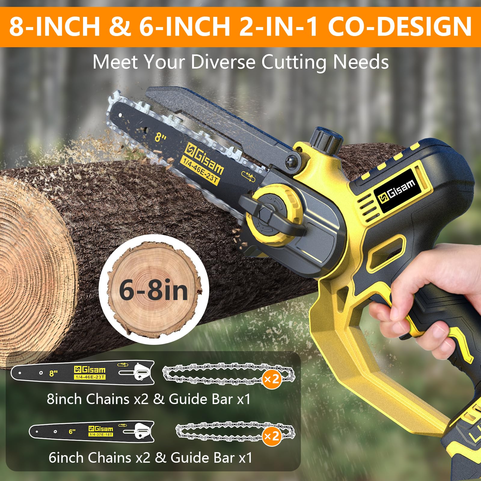 Motosega A Batteria TROOZY Brushless - 21V, 6 Pollici, Per Potatura Legno, 2 Batterie 3000mAh - Foto 5