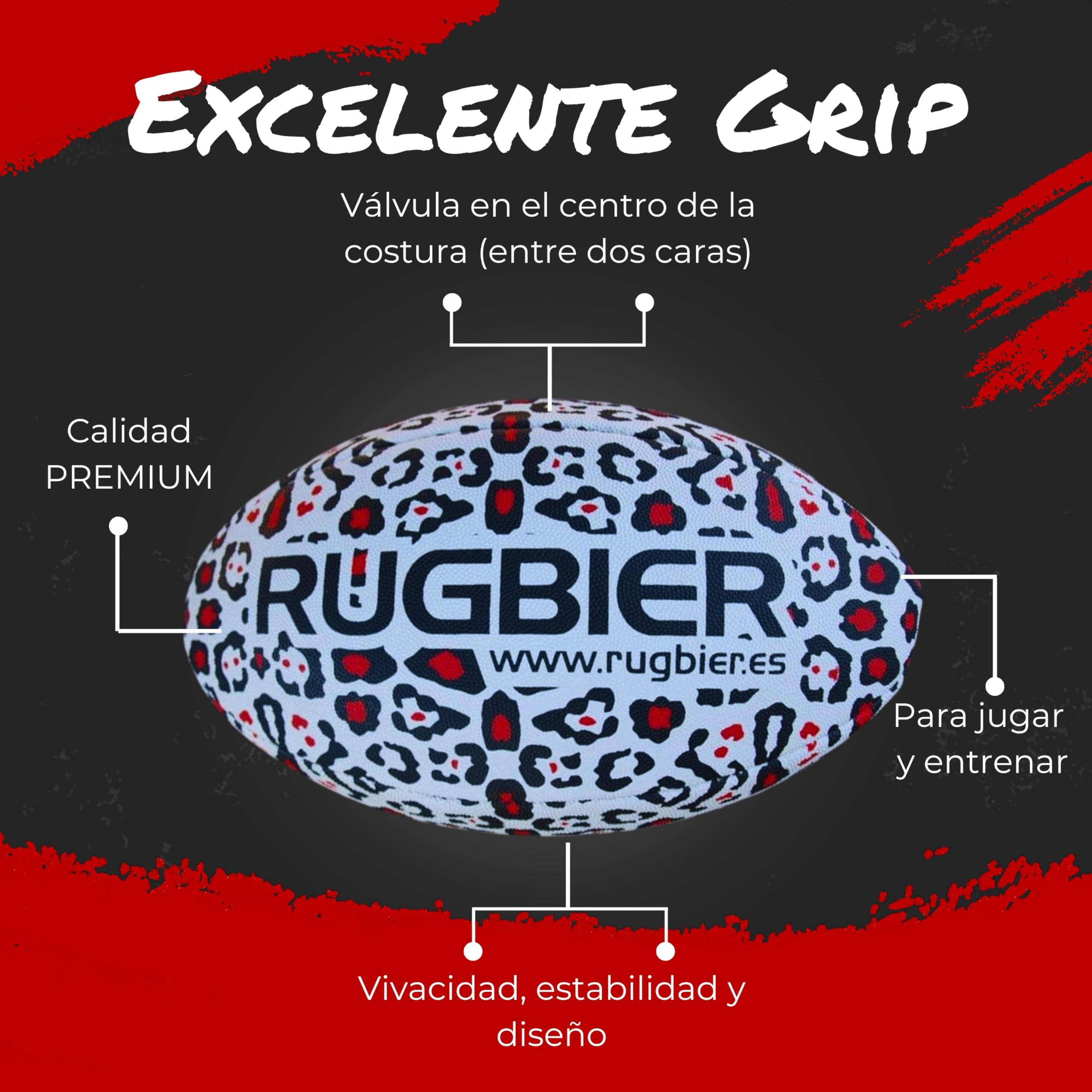 Balón de Rugby para Niños y Niñas T3 – Balón para Escuela - Iniciación y Entrenamiento - Diseño Exclusivo - Modelo Panther Red