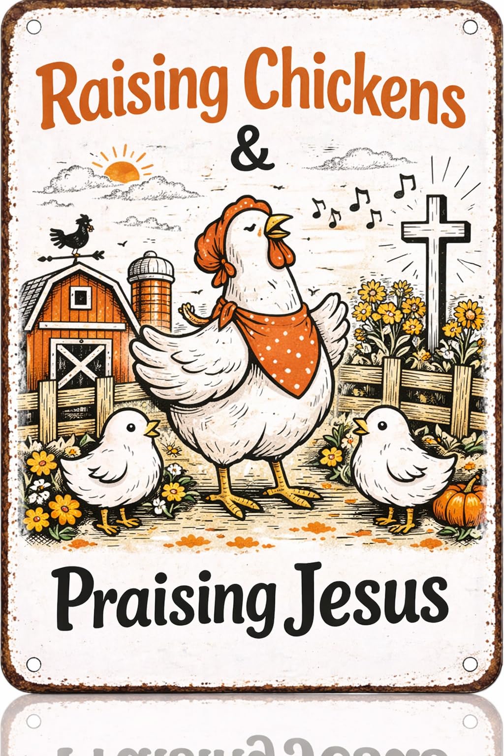 Vintage Metal Tin Sign Raising Chickens Praising Jesus - Funny Chicken Coop Accessories Decor For Home Farm Garden Courtyard Decor 8 X 12 Inch Custom Private Property Signs Outdoor