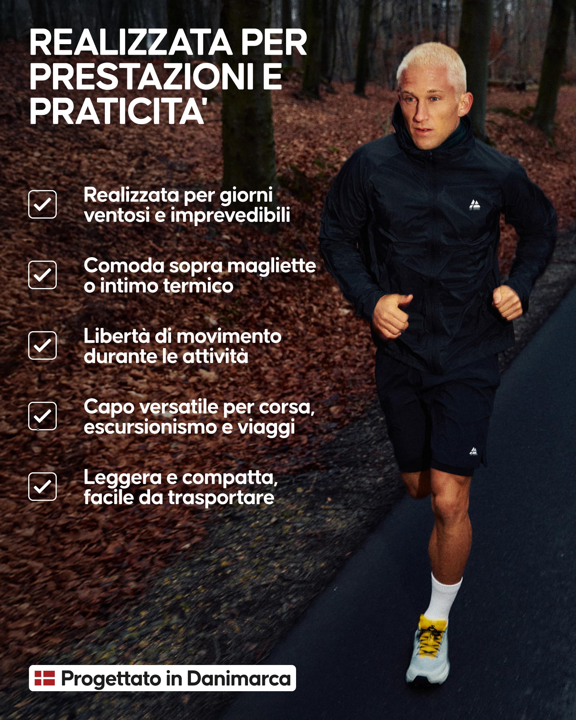 DANISH ENDURANCE Giacca a Vento Uomo, Traspirante, Antivento per Running, Trekking, Ciclismo
