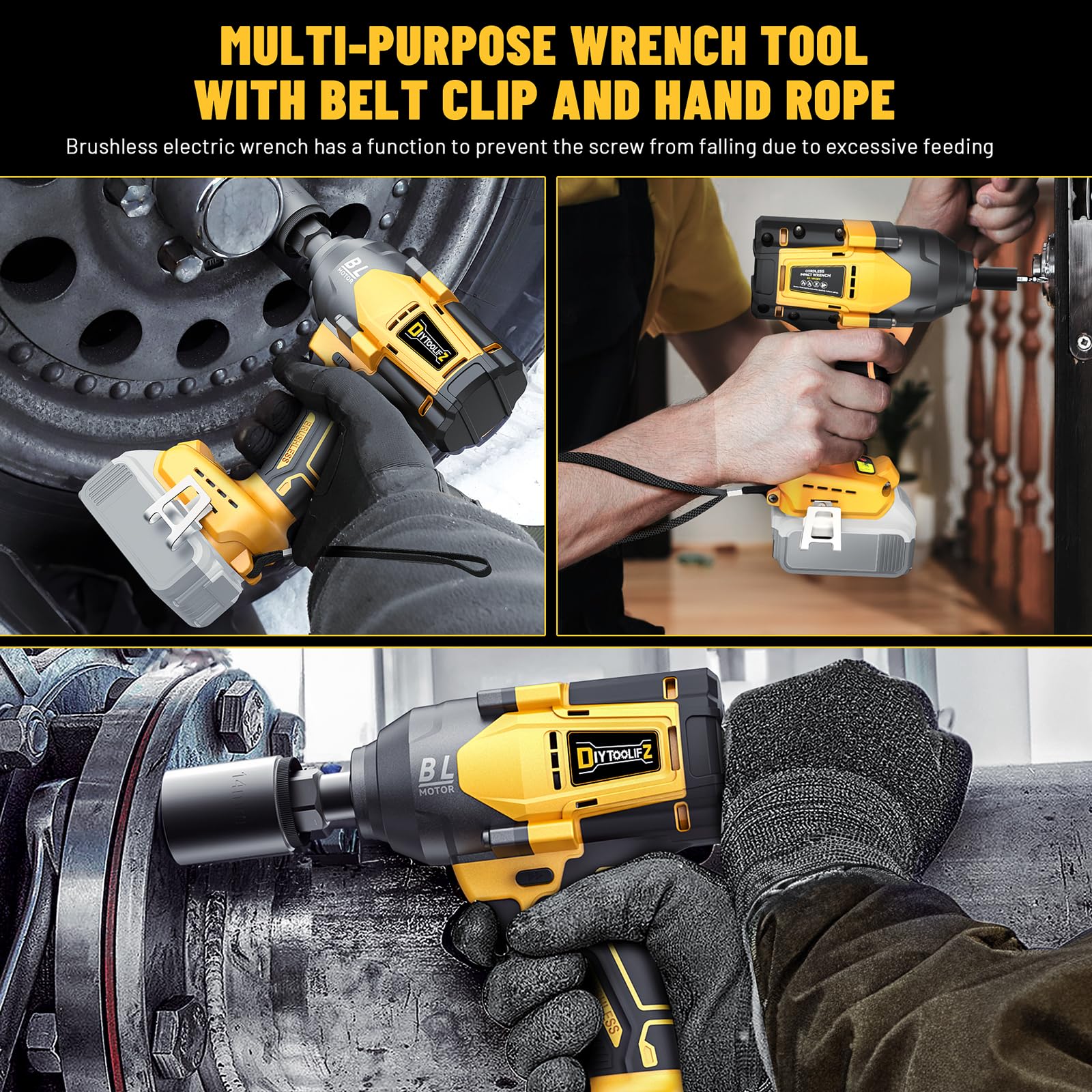 Cordless Impact Wrench 1/2 inch for Dewalt 20V Battery, 600 Ft-lbs (810N. m) Brushless High Torque Power Tool with LED Work Light and Belt Clip (Battery Not Included)