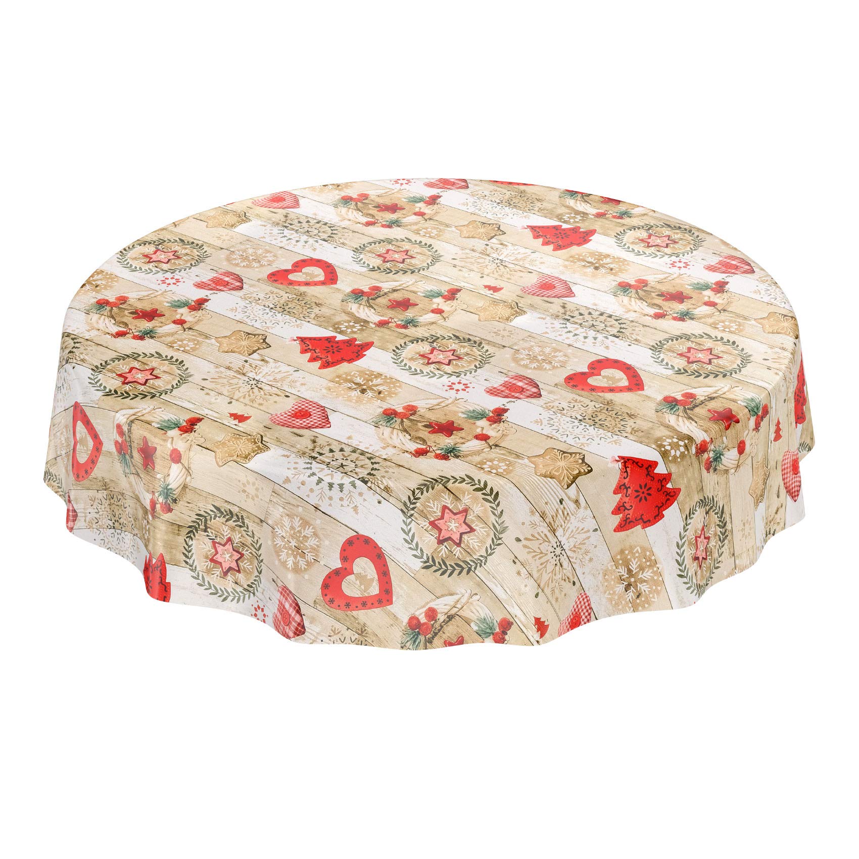 ANRO Mantel de Navidad lavable, 240 x 140 cm, color rojo y beige