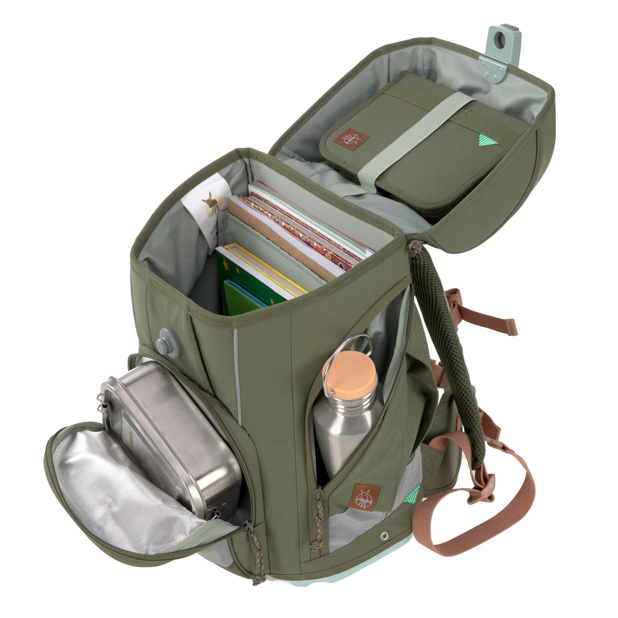 LÄSSIG 7-teiliges Schulranzen Set Kinder/School Set Boxy Unique olive